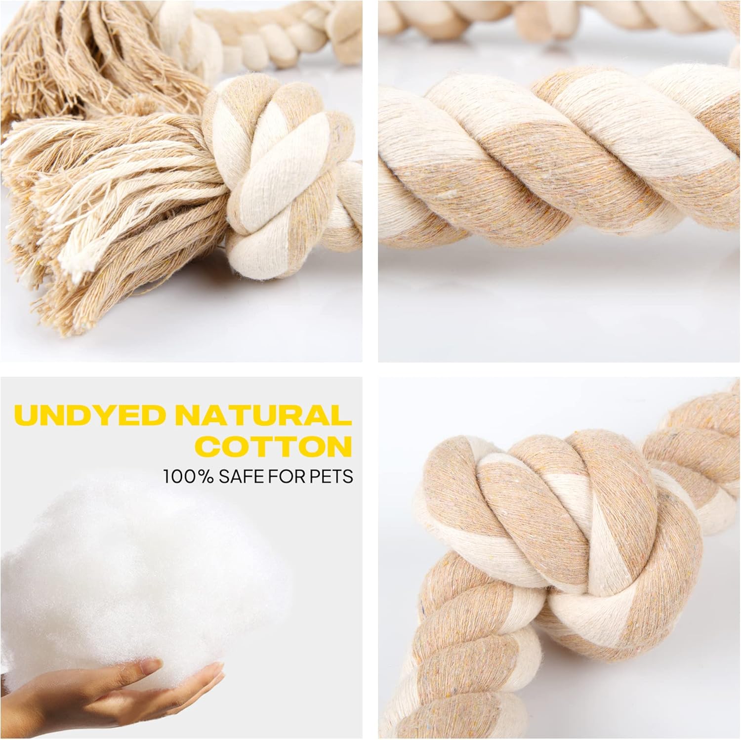 Fida Dog Rope Toys for Aggressive Chewers,Large Dog Toy Designed for Tug of War, Tough Dog Rope Toy Indestructible Made of Undyed Natural Cotton, 29" Large Dog Toys with 3 Big Knots and a Handle - Image 3