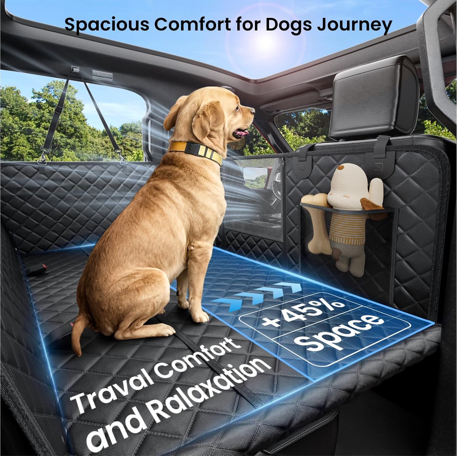 REEVAA Dog Truck Seat Cover for Back Seat, Hard Bottom Dog Hammock for Car, Pet Bed Extender for 2-4 Large Dogs, Waterproof Seat Protector, Universal XL Size Fits for Crew Cab Truck/SUV, Black - Image 3