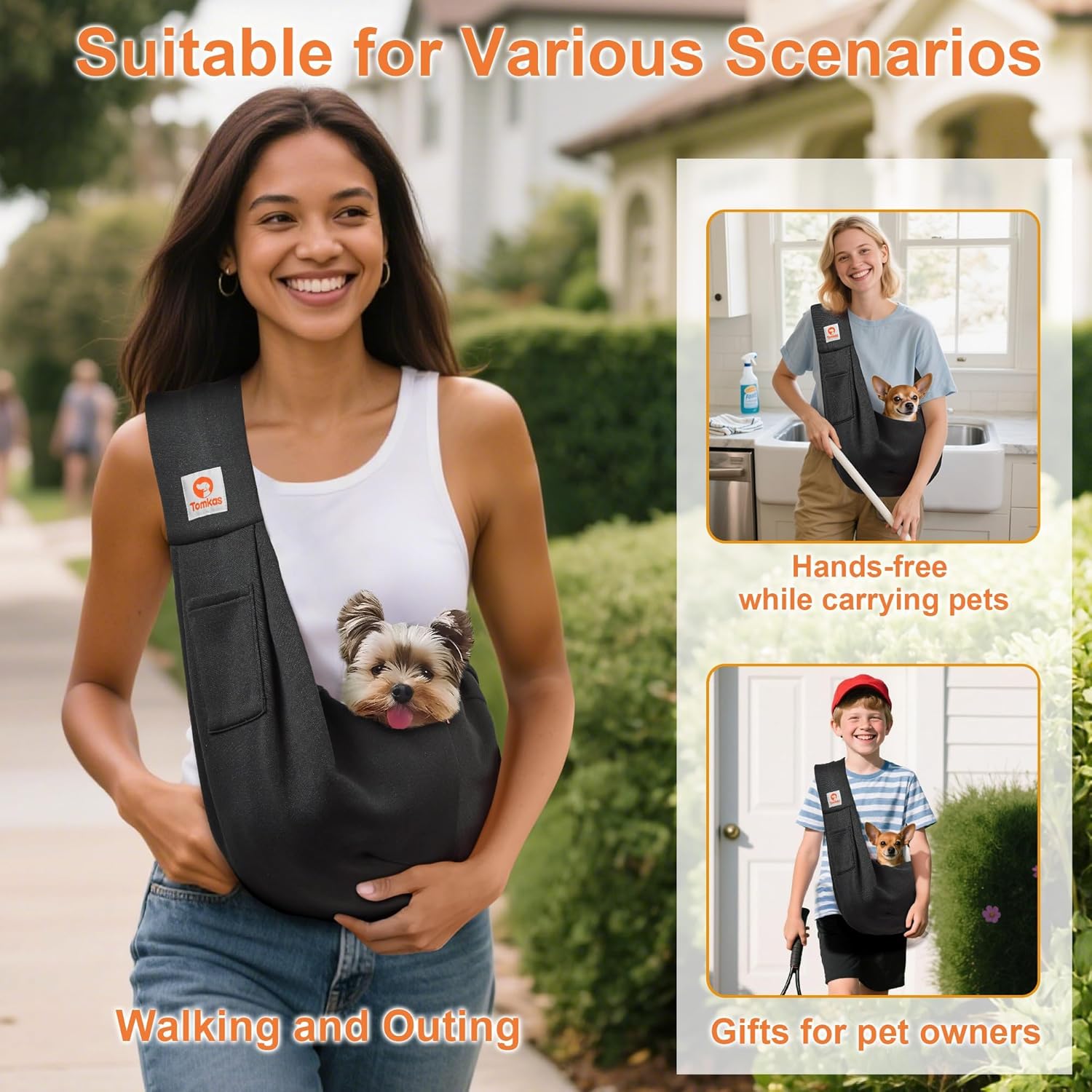 Tomkas Small Dog Sling Carrier - Classic Pocket & Classic Strap - Wrap Carrier - for 3-10 lbs Pets(Black) - Image 2