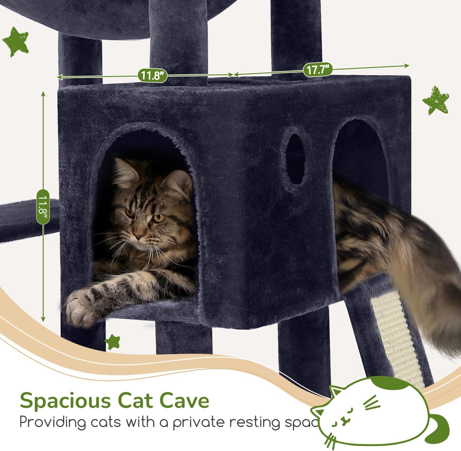 Globlazer Heavy Duty Cat Tree, 70 inch Sturdy Cat Tree for Indoor Cats Extra Large Cat Tower with Scratching Post, Hammock, Cat Condo for Adult Cats Kittens, F70 Pro, Dark Grey - Image 3