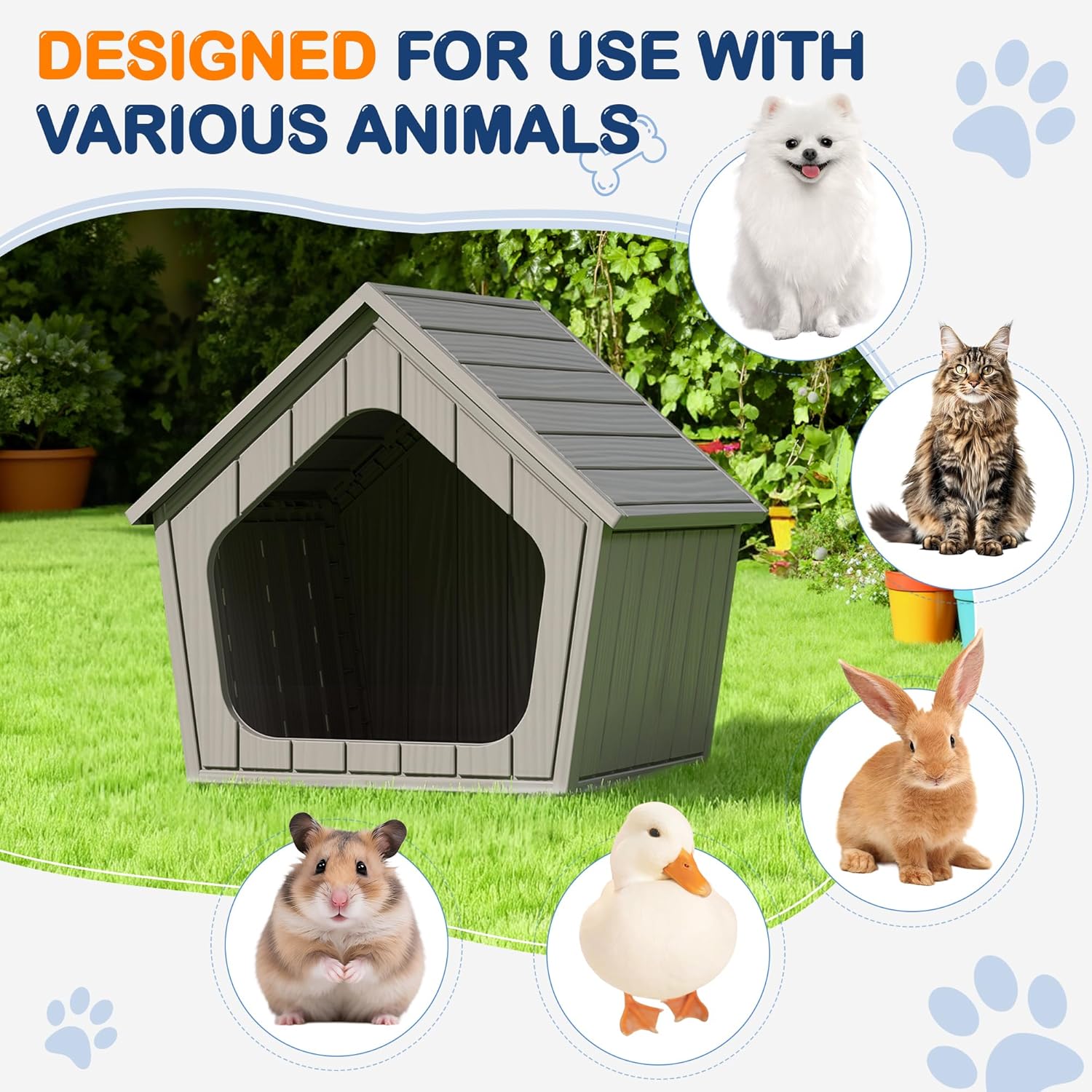 Bifanuo Dog House Outdoor Indoor for Small Dogs - Plastic Pet Shelter, Easy-Assemble & Weather-Resistant for Living Room, Balcony (Grey, 18" L x 22.4" W x 22.2" H) - Image 4