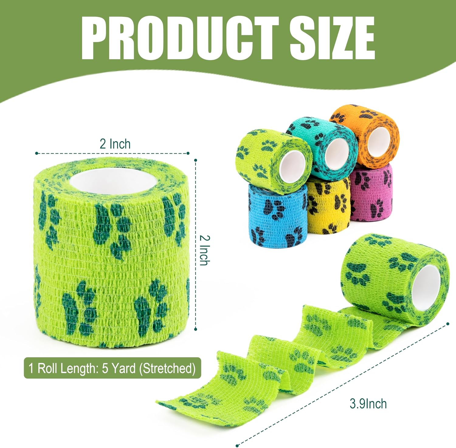 Vet Wrap Cohesive Bandages, Self-Adhesive Bandage Wrap, Breathable Non-Woven Self Adherent Tape for Pet Dog Leg Paw Wound, Horse, Cat, First Aid & Ankle Sprain, 2 Inch (6 Rolls) - Image 2