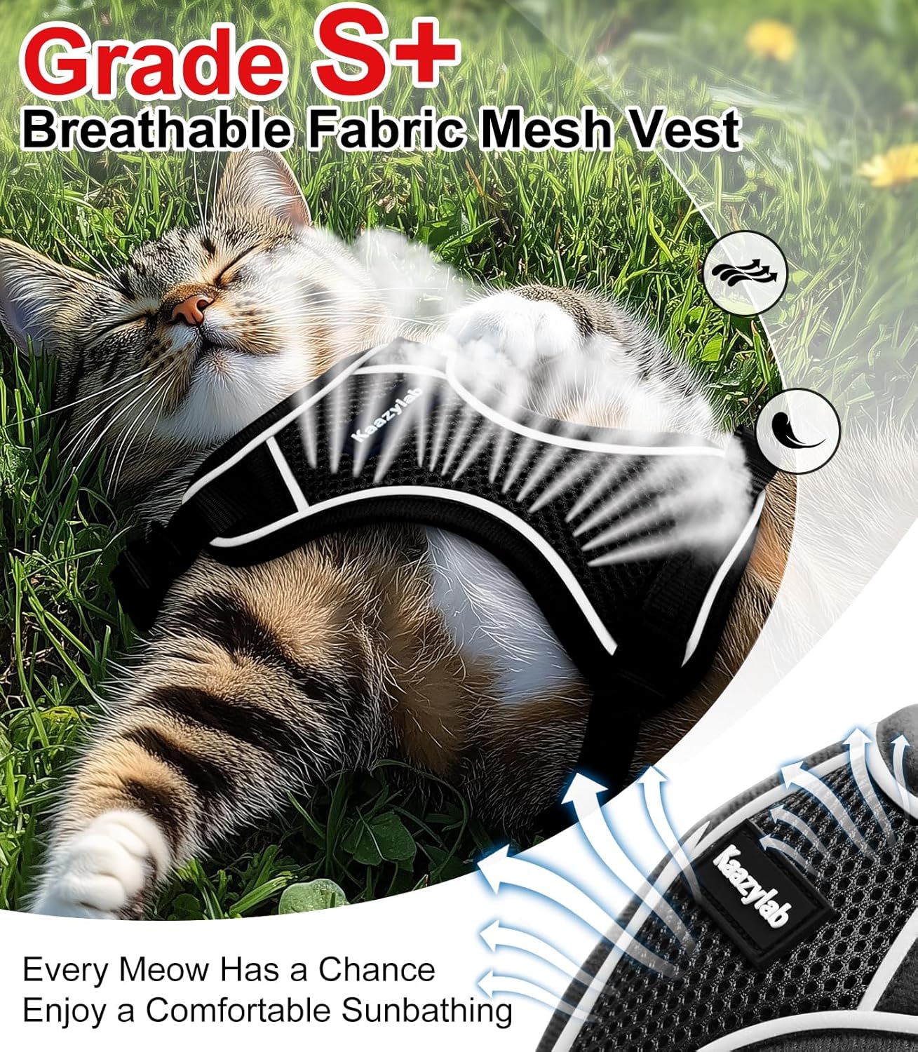 Cat Harness and Leash for Walking Escape Proof Soft Adjustable Cat Leash Breathable Comfortable Vest Easy to Wear Kitten Harness for Outdoor Travel (Black, S (7-12lb)) - Image 3