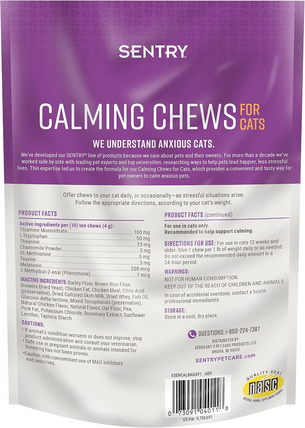 Sentry Calming Chews for Cats, Calming Aid Helps to Manage Stress, With Pheromones That May Help Curb Destructive Behavior, Calming Health Supplement for Cats, 4 oz. - Image 2