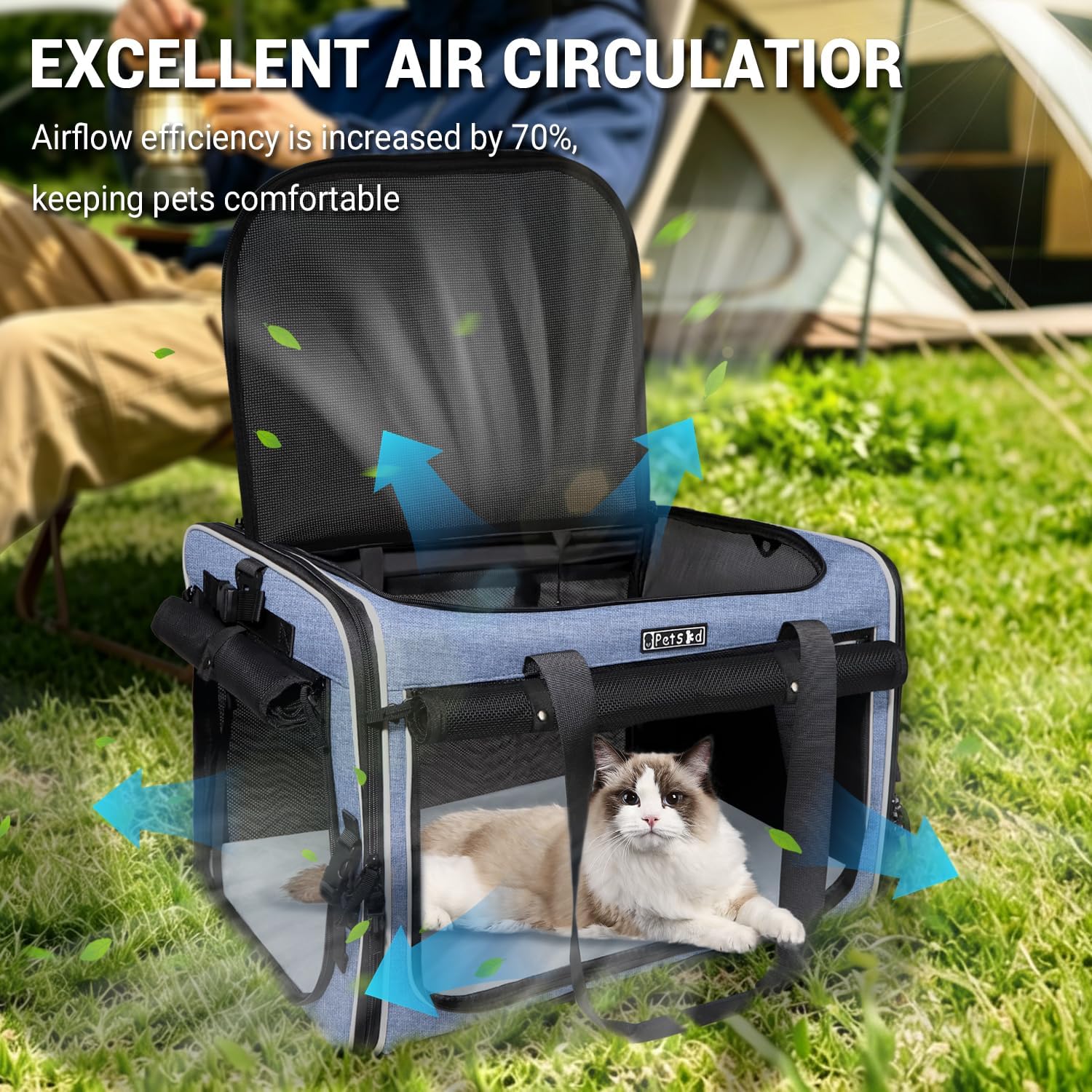Petskd Extra Large Pet Carrier with Wheels for Large Cat or Medium Dog, 24" X 17" X 15" Soft-Sided Rolling Dog Cat Carrier for Indoor and Outdoor Uses, Support up to 40 Lbs, Blue - Image 5