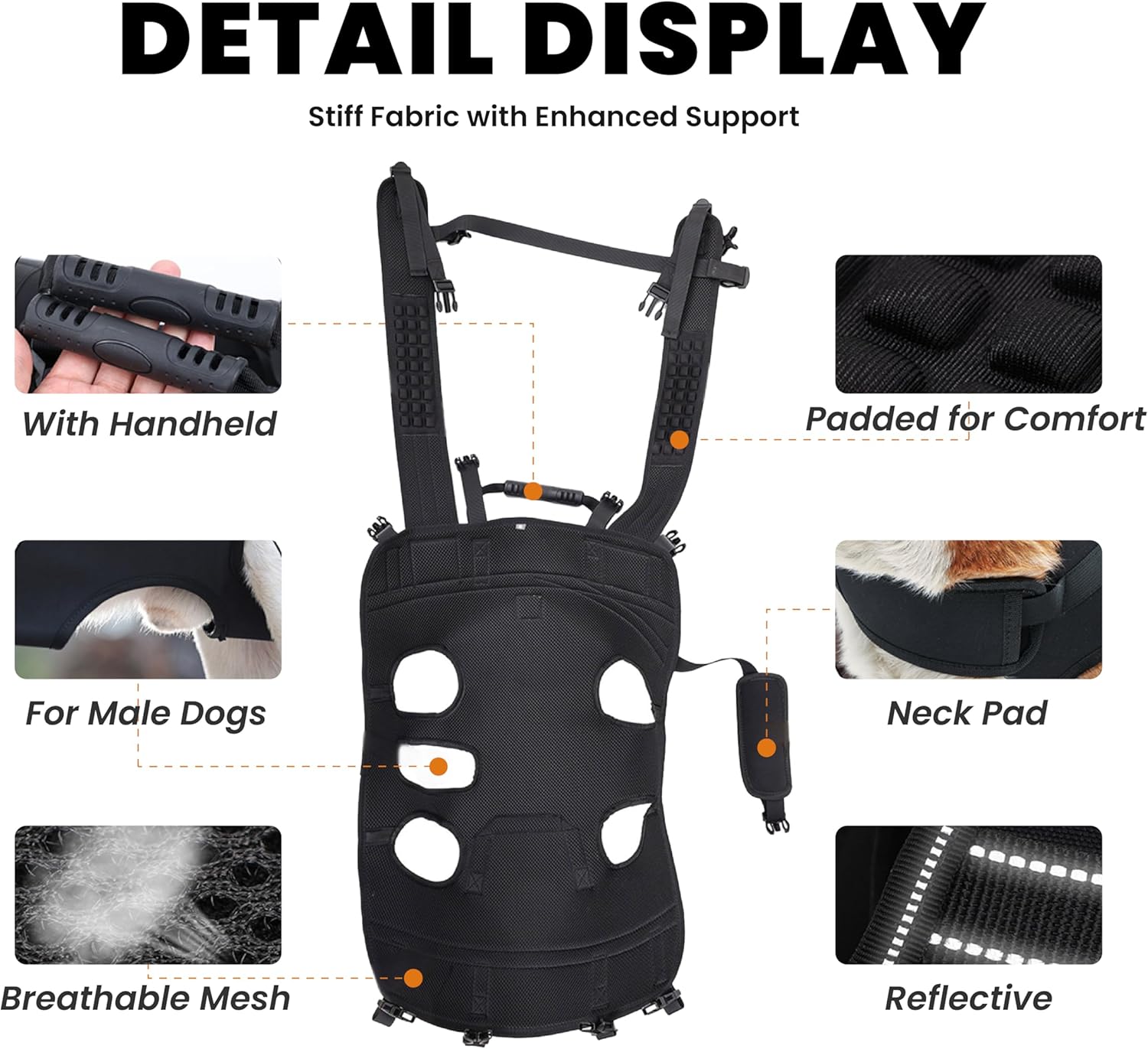 Dog Lift Harness Backpack Carrier for Large Dogs, Full Body Sling with Handle, Dog Harness for Joint Injuries, Arthritis, Ideal for Stairs, Elderly Dogs (Black 2XL 50-66 LBS) - Image 2