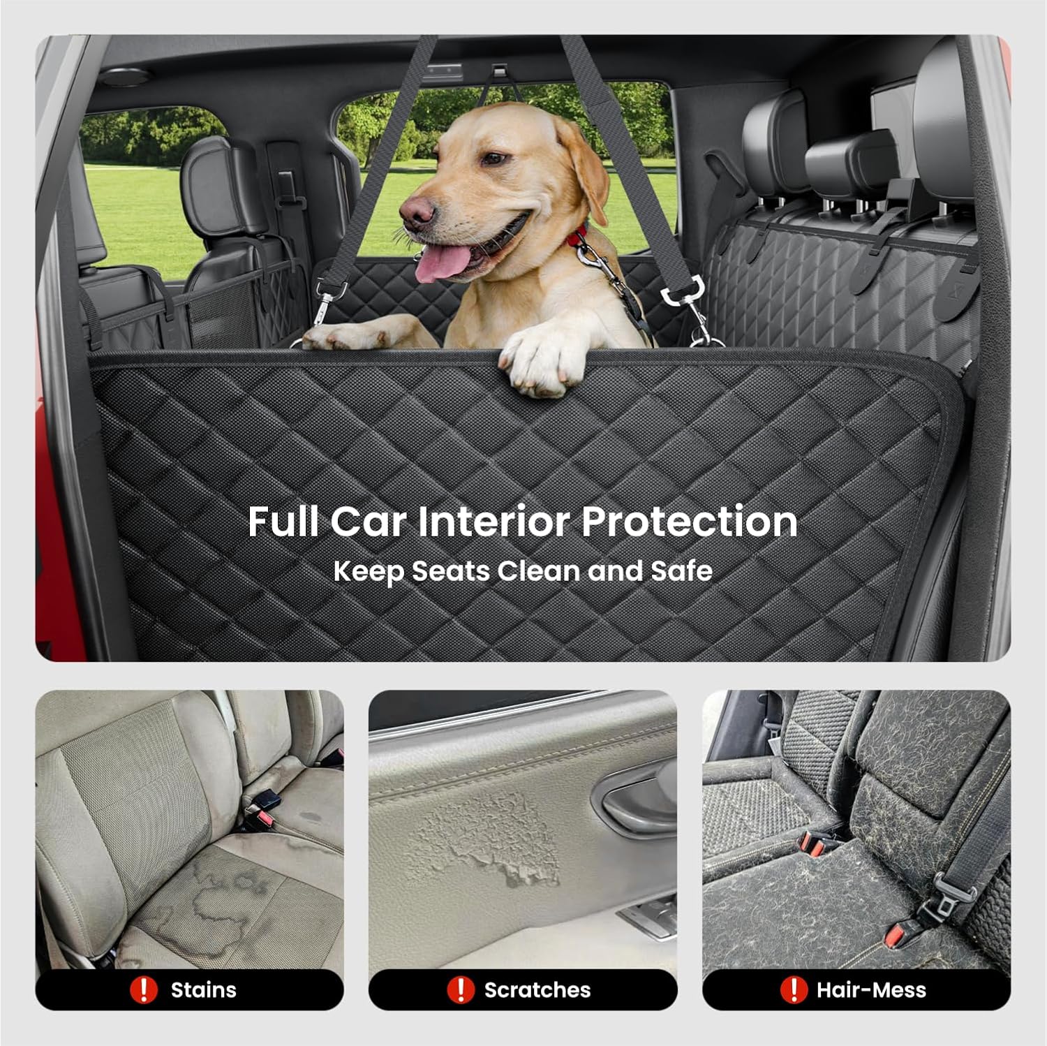 REEVAA Dog Truck Seat Cover for Back Seat, Hard Bottom Dog Hammock for Car, Pet Bed Extender for 2-4 Large Dogs, Waterproof Seat Protector, Universal XL Size Fits for Crew Cab Truck/SUV, Black - Image 7