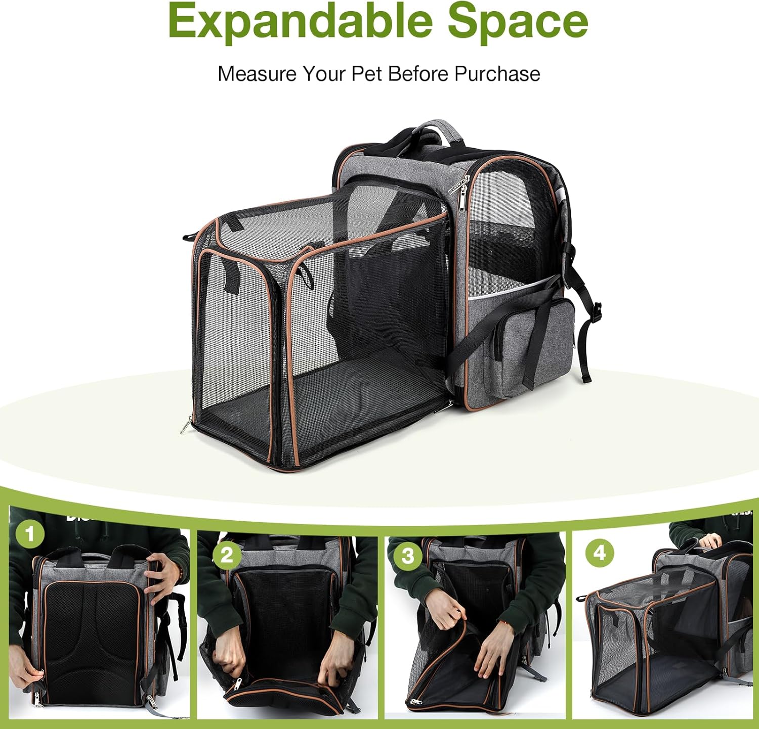 Cat Carrier Backpack, Expandable Pet Carrier with Sun Shade & Full Front Opening, Breathable Mesh Backpack for Small Dogs & Medium Cats Up to 18 Lbs, Foldable for Hiking, Camping (Grey) - Image 4