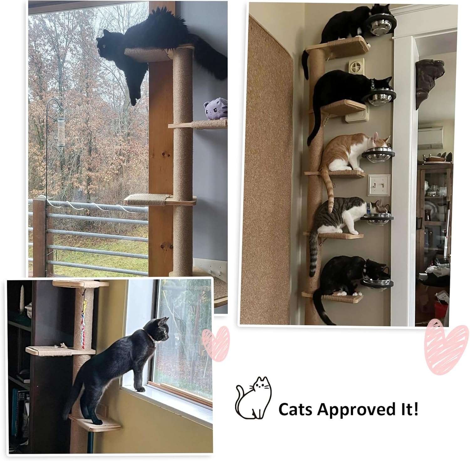 FUKUMARU Wall-Mounted Cat Tree for Small & Medium Cats, 5-Tier Tall Cat Climbing Tower with Scratching Post, Indoor Cat Wall Shelves for Climbing, Scratching & Lookout - Image 5