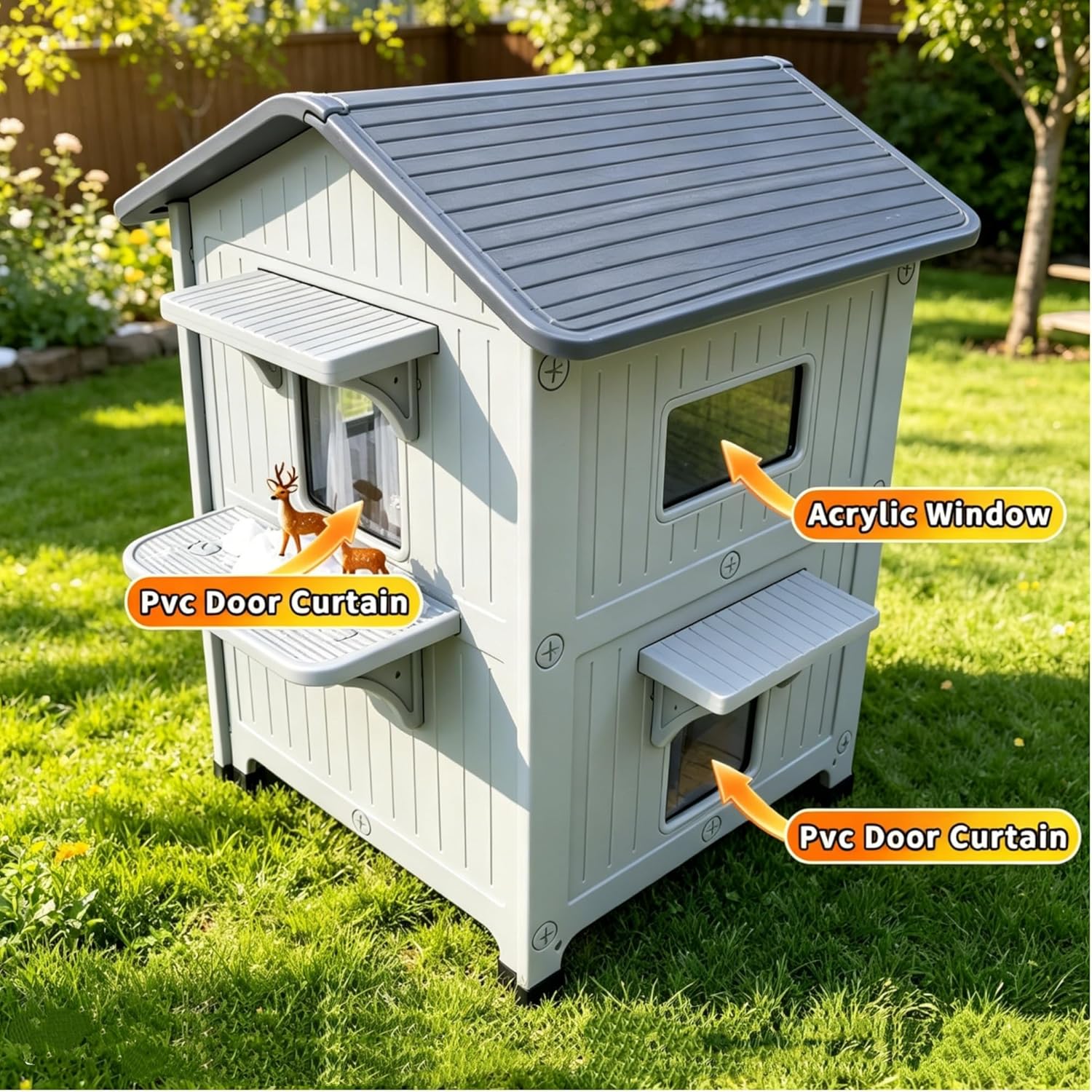 Weatherproof Outdoor Cat House with Insulated Liner for Feral Multi Cats 21.5" D x 21" W x 34" H, 2 Storey Insulated Elevated Cat Shelter with Escape Door, Easy Assemble, Expansive Interior - Image 3