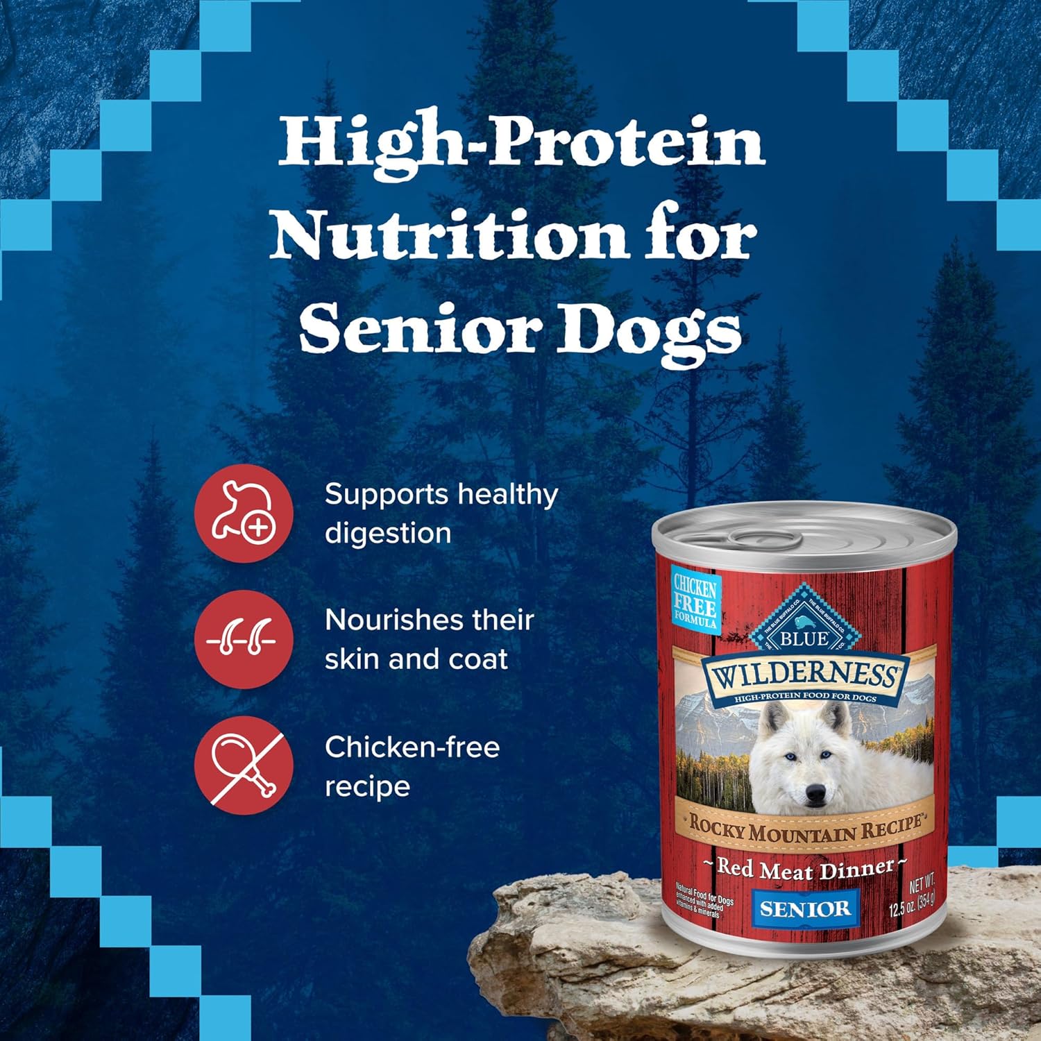 Blue Buffalo Wilderness Rocky Mountain Red Meat Senior Wet Dog Food, 25g Protein, Chicken-Free Recipe Made with Natural Ingredients, High-Protein & Grain-Free, 12.5-oz. Cans (12 Count) - Image 4