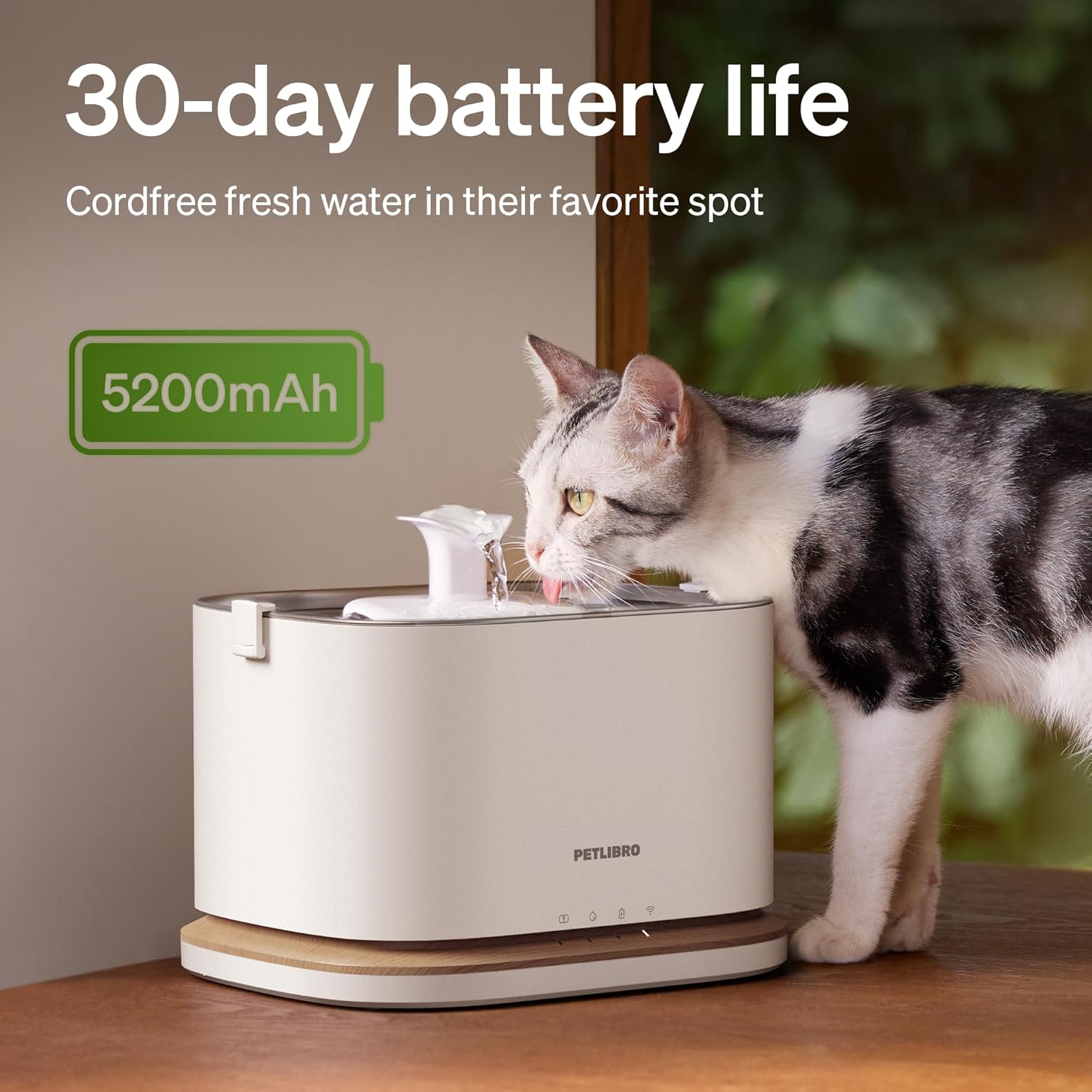 PETLIBRO Upgrade Cat Water Fountain, Cordless Cat Fountain Battery Operated, App Monitoring 3L/101oz Dockstream 2 Pet Water Fountain with Stainless Steel Tray, 5GHz WiFi Dog Water Bowl Dispenser - Image 4