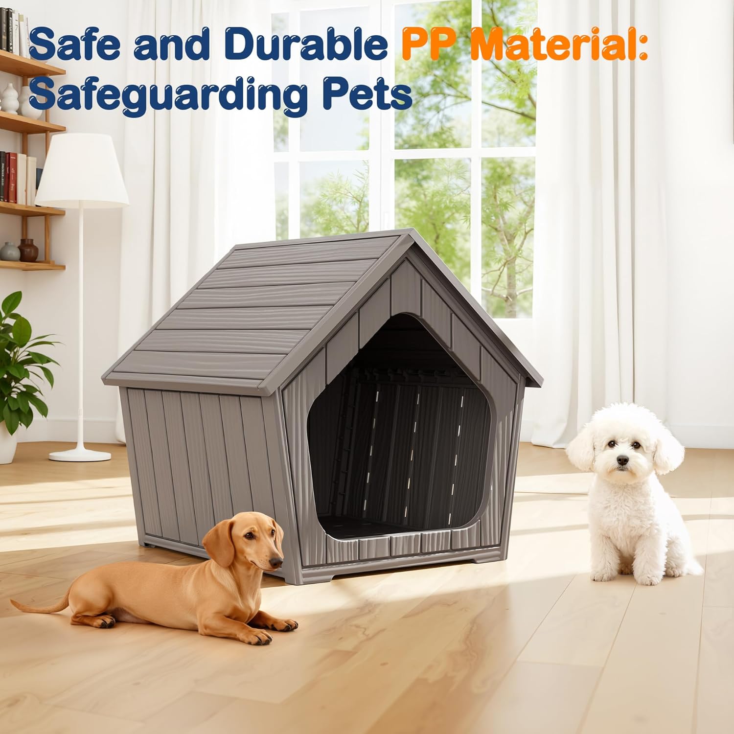 Bifanuo Dog House Outdoor Indoor for Small Dogs - Plastic Pet Shelter, Easy-Assemble & Weather-Resistant for Living Room, Balcony (Grey, 18" L x 22.4" W x 22.2" H) - Image 3