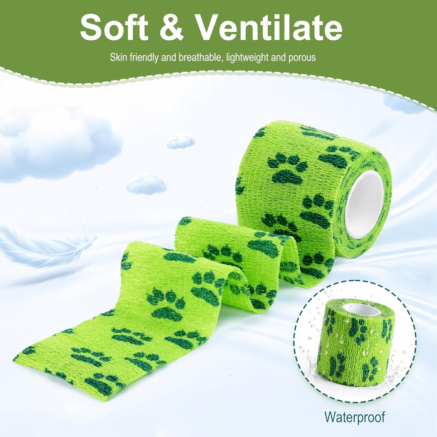 Vet Wrap Cohesive Bandages, Self-Adhesive Bandage Wrap, Breathable Non-Woven Self Adherent Tape for Pet Dog Leg Paw Wound, Horse, Cat, First Aid & Ankle Sprain, 2 Inch (6 Rolls) - Image 4