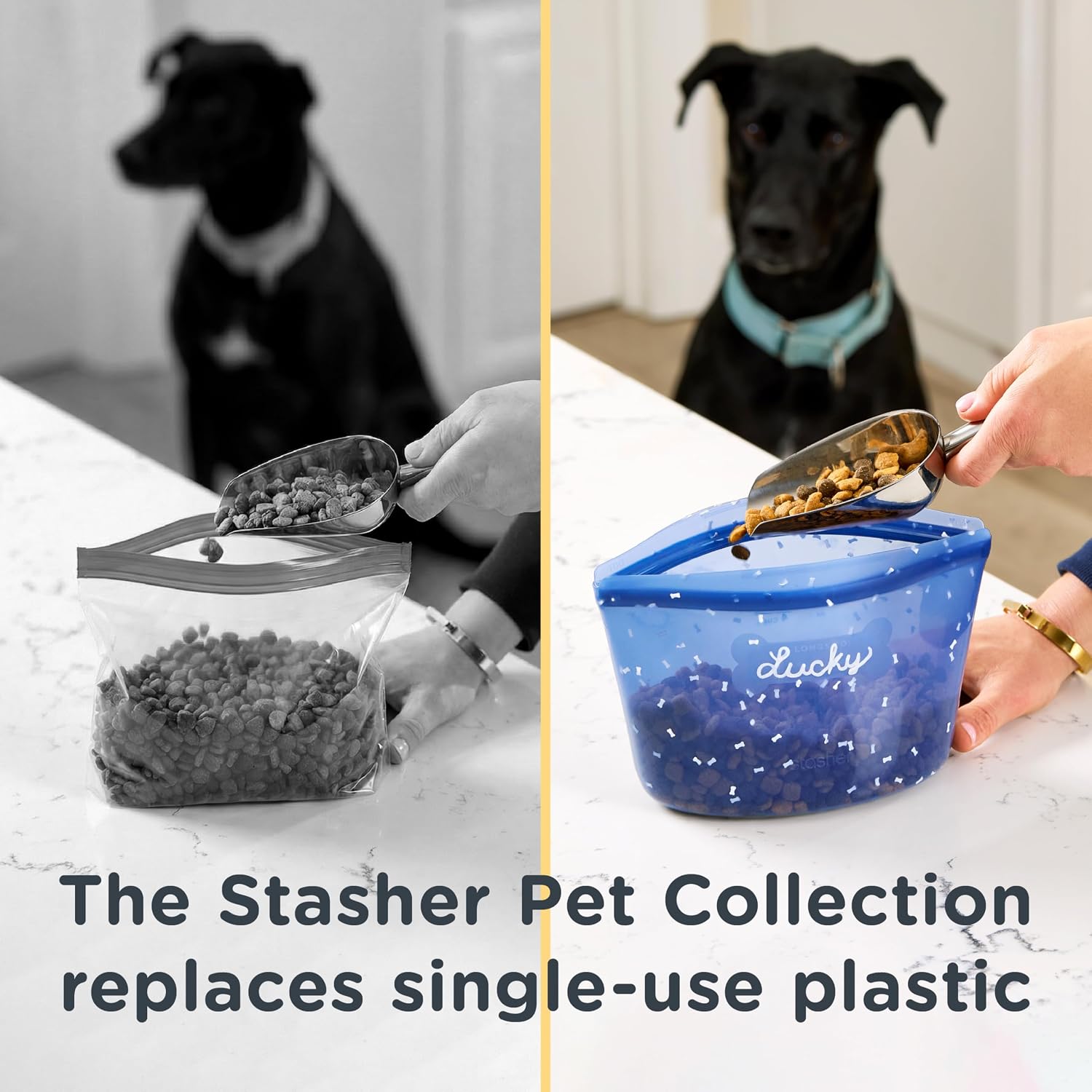 Stasher Pet Reusable Food Storage Puppy Essentials Kit, 4-Cup Dog Travel Bag, Treat Bags & Dog Food Can Lids, Airtight Seal, Food Grade Silicone, Freezer & Dishwasher Safe, Dog Gift - Image 8