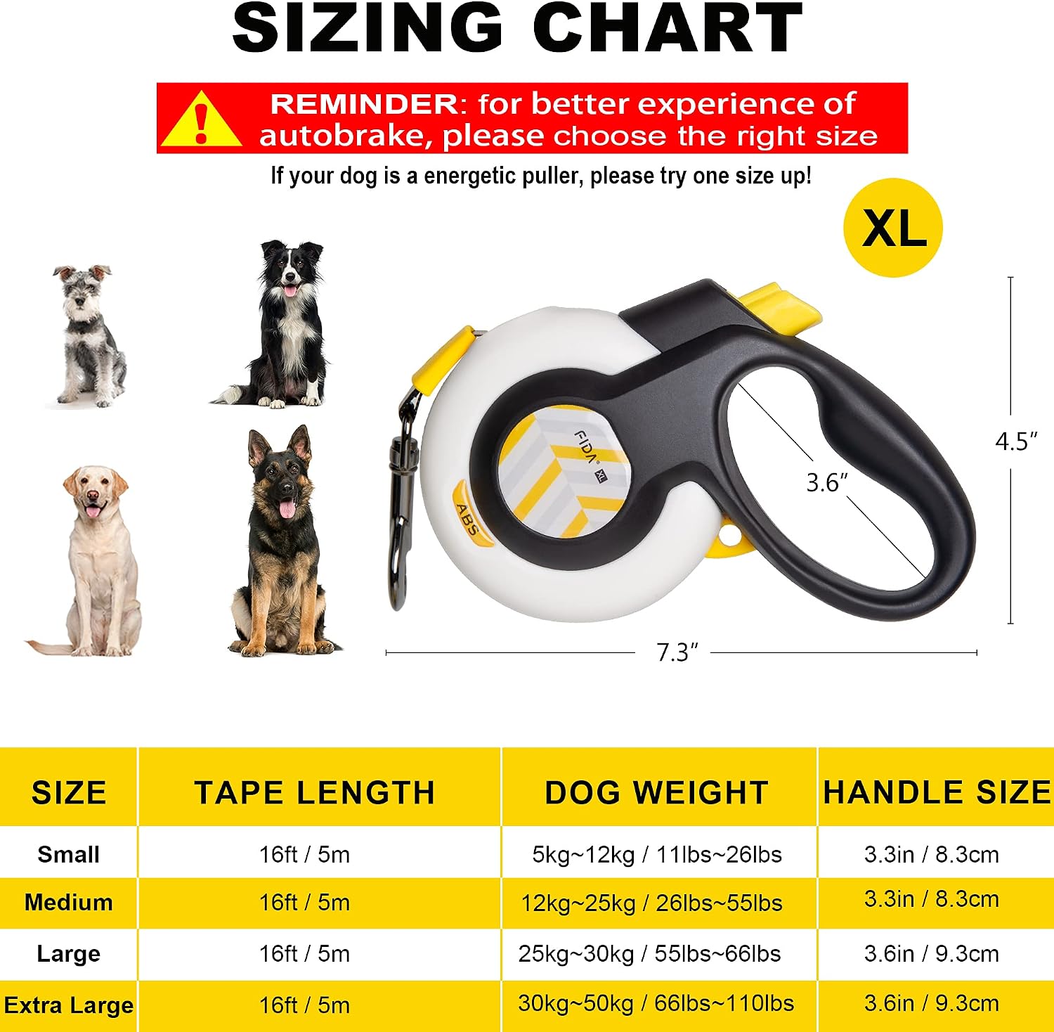 FIDA AutoBrake Retractable Dog Leash. Advanced Patented Design for Dog Pulling, 16 ft Heavy Duty No Pull Pet Walking Leash for Extra Large Breeds. Tangle Free, Soft Grip, X-Large Size. - Image 5