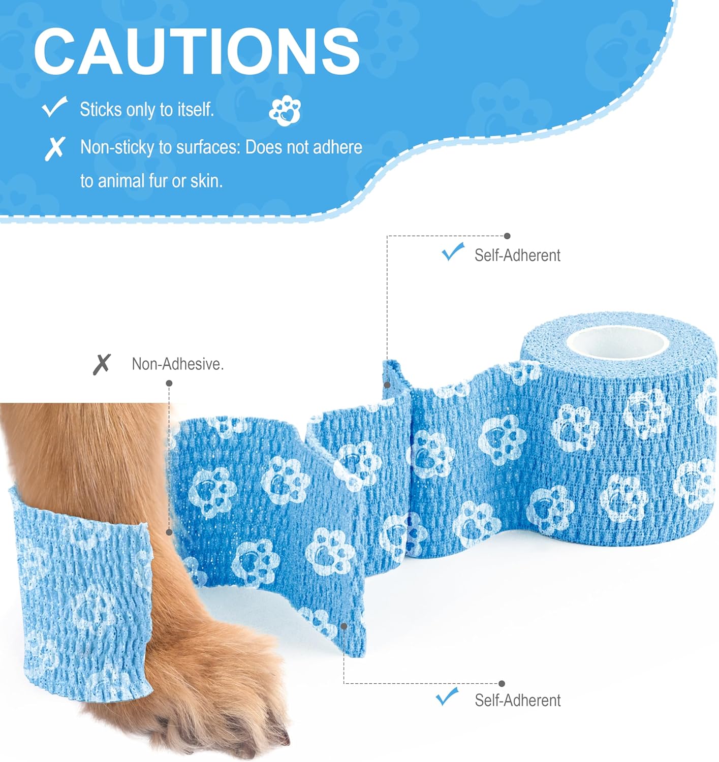 Vet Wrap Cohesive Bandages, Self-Adhesive Bandage Wrap, Breathable Non-Woven Self Adherent Tape for Pet Dog Leg Paw Wound, Horse, Cat, First Aid & Ankle Sprain, 2 Inch (6 Rolls) - Image 3