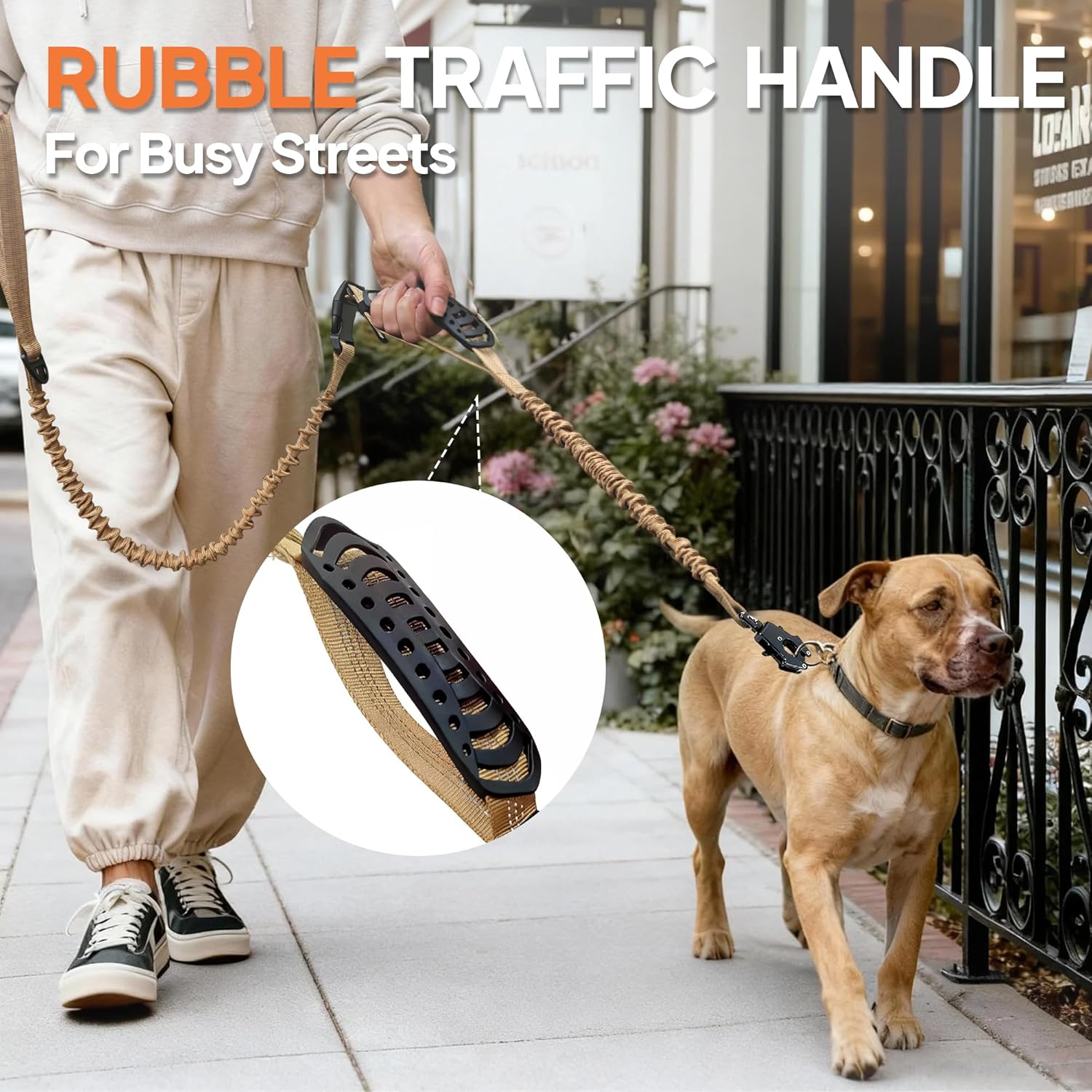 Twoear Heavy Duty Dog Leash for Large Dogs that Pull, 4-7FT Shock Absorbing Bungee Leash with Traffic Handle, Metal Frog Clip, Car Seatbelt, Reflective Tactical Leashes for Medium to Large Breeds - Image 4