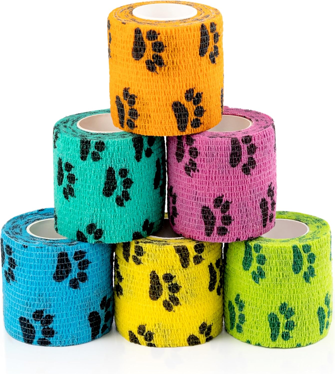 Vet Wrap Cohesive Bandages, Self-Adhesive Bandage Wrap, Breathable Non-Woven Self Adherent Tape for Pet Dog Leg Paw Wound, Horse, Cat, First Aid & Ankle Sprain, 2 Inch (6 Rolls)