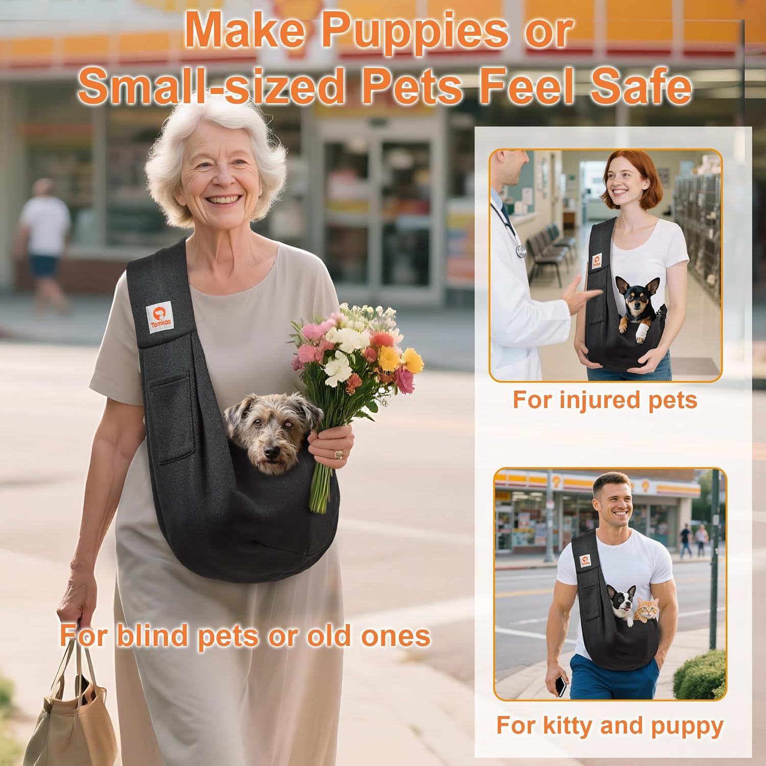 Tomkas Small Dog Sling Carrier - Classic Pocket & Classic Strap - Wrap Carrier - for 3-10 lbs Pets(Black) - Image 3