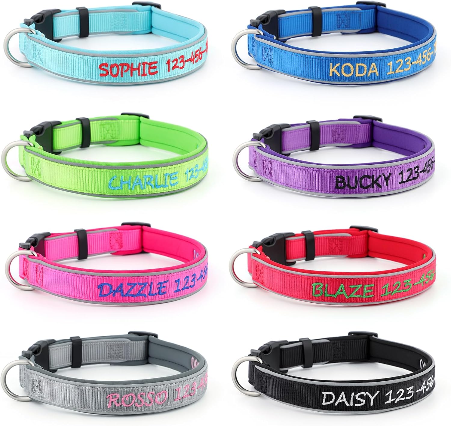 Personalized Dog Collars with Embroidered Name & Phone, Adjustable Reflective Nylon Pet Collar with Neoprene Padding, Custom for Puppy Small Medium Large Dogs - Image 8