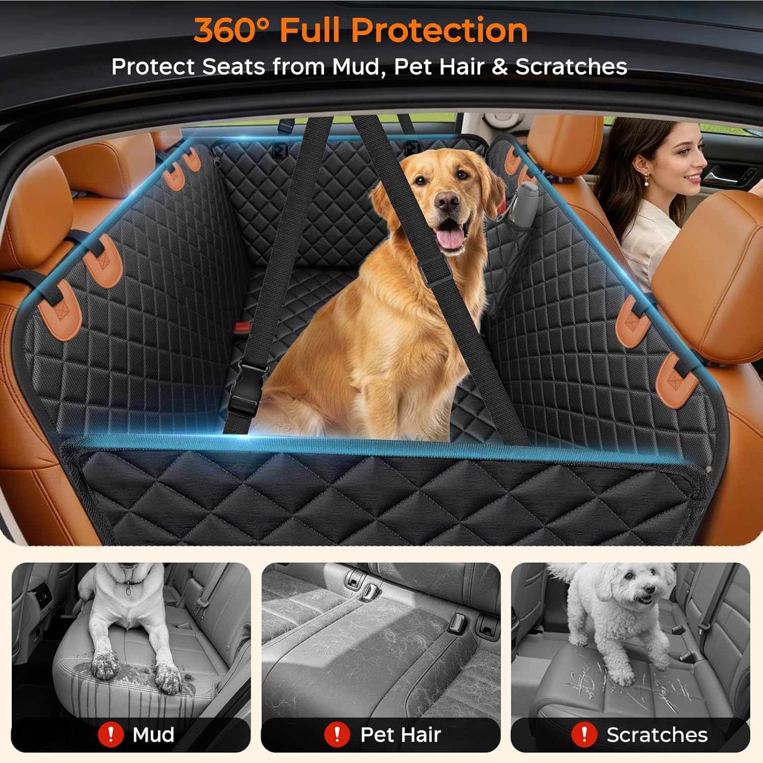 URPOWER Dog Car Seat Cover for Pets 100% Waterproof Seat Cover Hammock 600D Heavy Duty Scratch Proof Nonslip Durable Soft Back Seat Covers for Cars and SUVs - Image 2