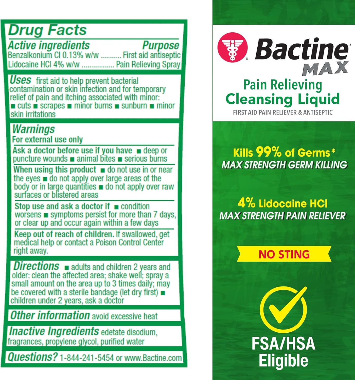 Bactine Max Pain Relieving Antiseptic Spray with Lidocaine, First Aid Pain + Itch Relief, No-Sting, Kills 99% of Germs*, 5oz - Image 2