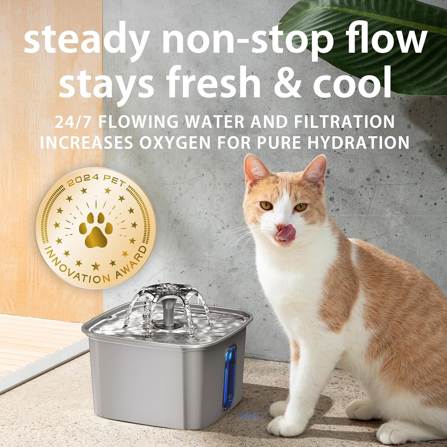 Veken Innovation Award Winner Stainless Steel Cat Water Fountain, 108oz/3.2L Automatic Pet Fountain Dog Water Dispenser with 6 Replacement Filters & Silicone Mat for Cats, Dogs, Multiple Pets (Silver) - Image 6