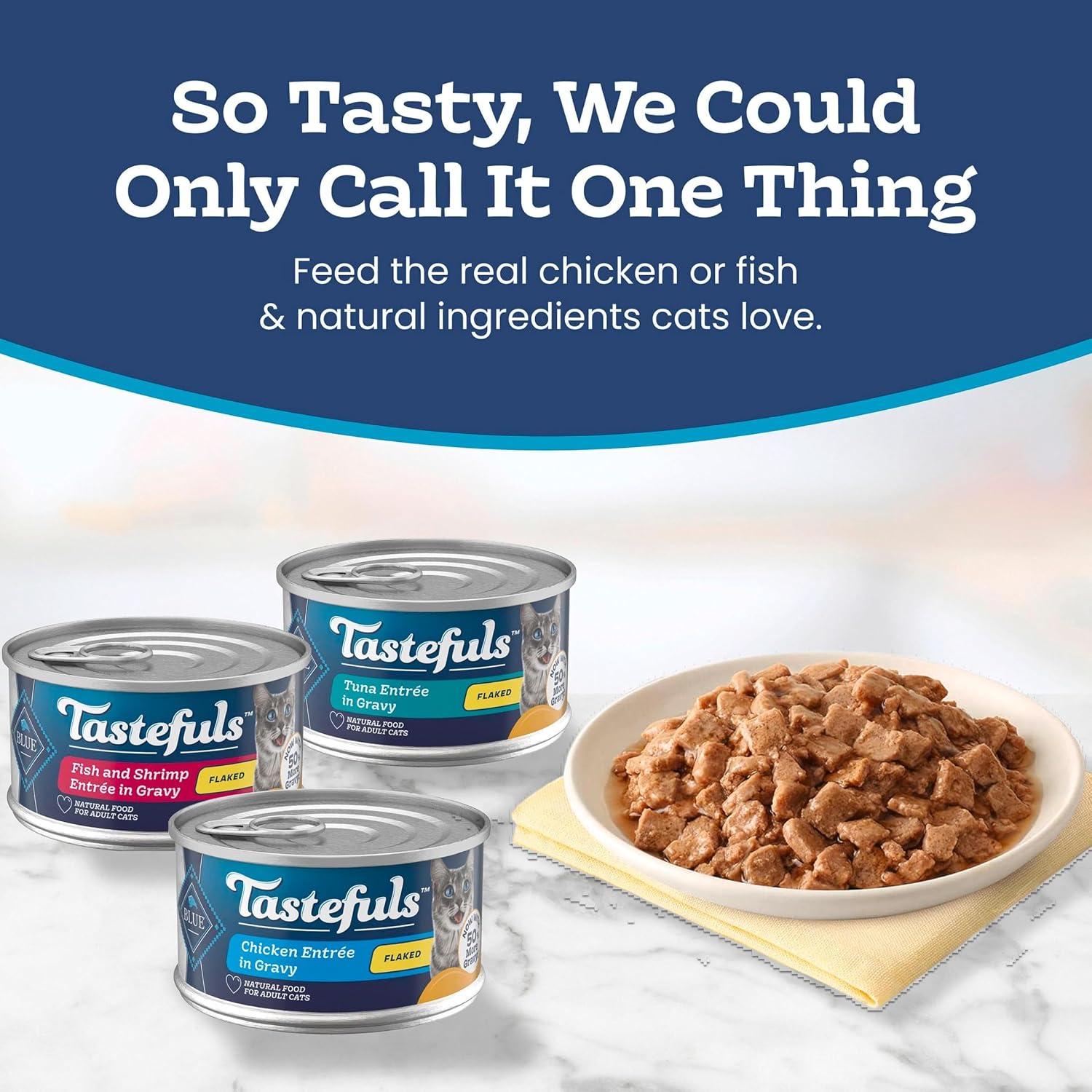 Blue Buffalo Tastefuls Flaked Adult Wet Cat Food Variety Pack (Tuna, Chicken, Fish & Shrimp), Natural Ingredients Enhanced with Vitamins, Minerals & Other Nutrients, 3-oz. Each (12 Cans) - Image 3