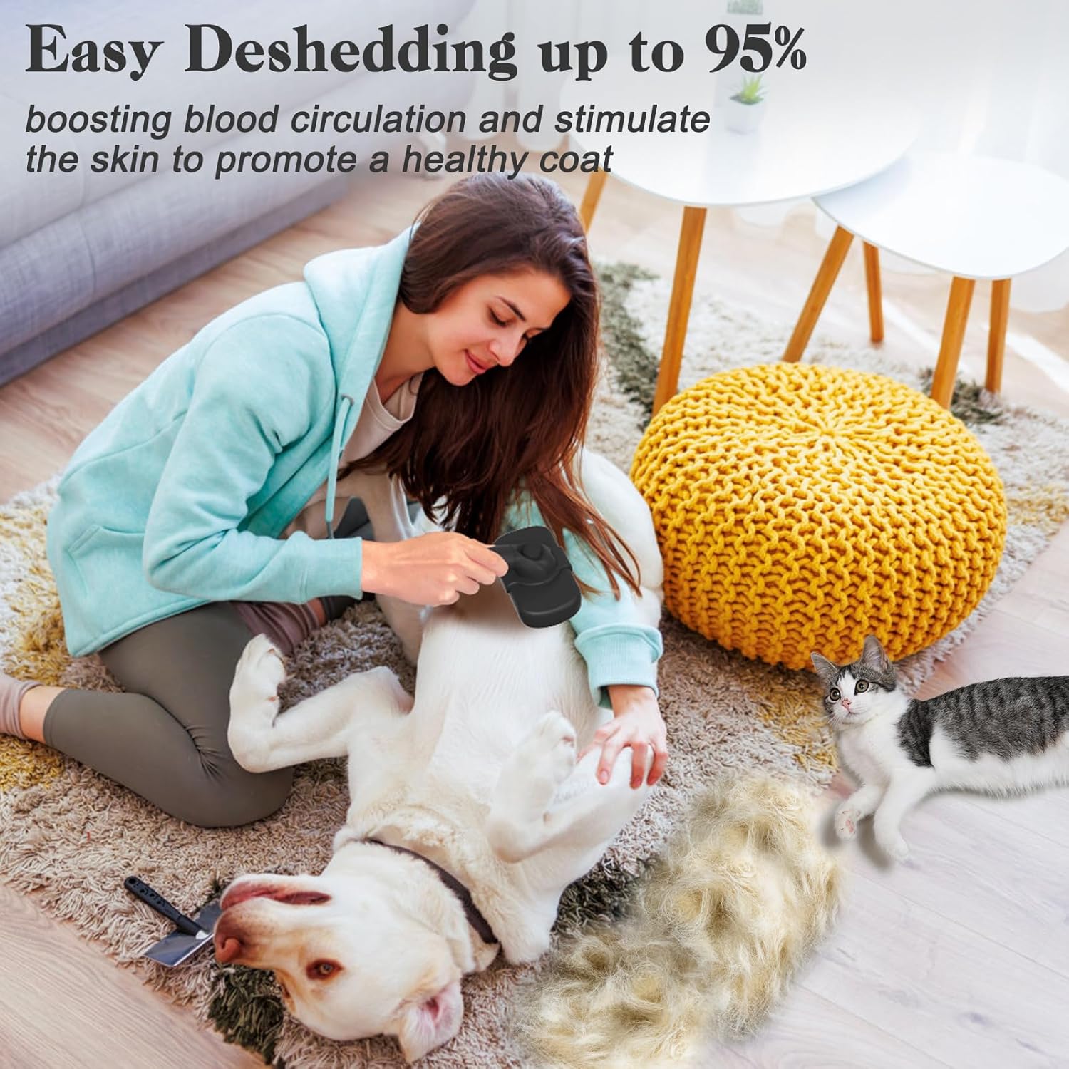 Dipoo Self Cleaning Shedding Brush - Skin Friendly Grooming Tool for Dogs, Cats, and Puppies, Deshedding and Hair Removal for Long and Short Haired Pets, Black - Image 5