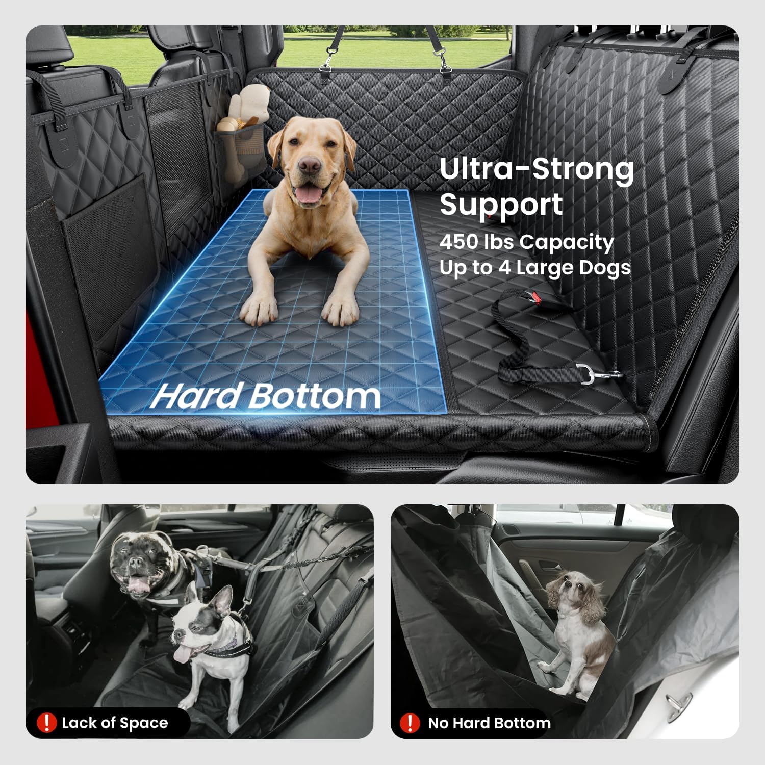 REEVAA Dog Truck Seat Cover for Back Seat, Hard Bottom Dog Hammock for Car, Pet Bed Extender for 2-4 Large Dogs, Waterproof Seat Protector, Universal XL Size Fits for Crew Cab Truck/SUV, Black - Image 2