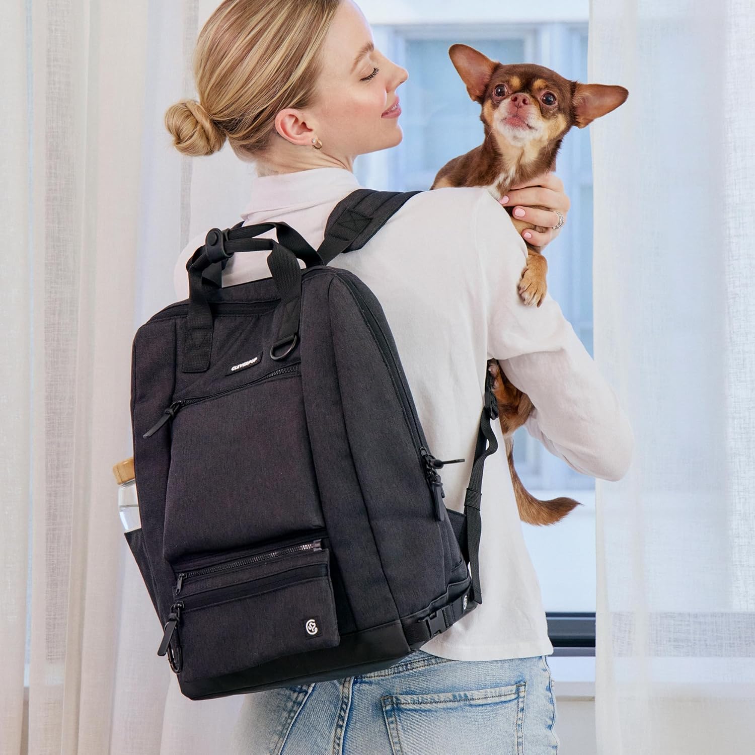 Cleverpup Porter 2-in-1 Dog Gear Backpack – Premium Dog Travel Bag with 10 Pockets, Zip-Off Treat Pouch, Leash Clip, Waterproof Pockets & Water Bottle Holder – Weekend, Hiking, Camping, Graphite - Image 2