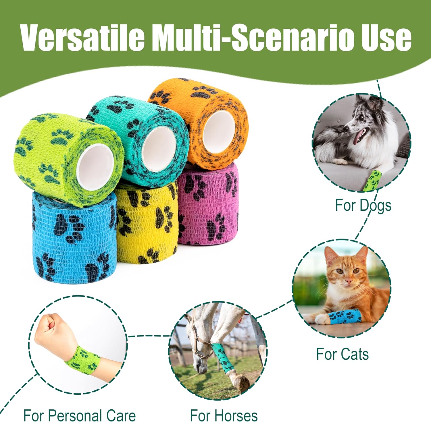 Vet Wrap Cohesive Bandages, Self-Adhesive Bandage Wrap, Breathable Non-Woven Self Adherent Tape for Pet Dog Leg Paw Wound, Horse, Cat, First Aid & Ankle Sprain, 2 Inch (6 Rolls) - Image 7