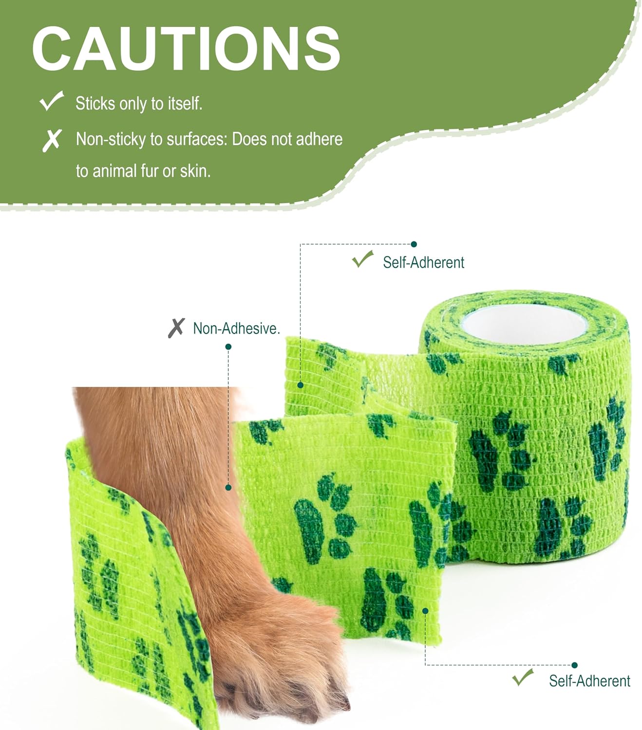 Vet Wrap Cohesive Bandages, Self-Adhesive Bandage Wrap, Breathable Non-Woven Self Adherent Tape for Pet Dog Leg Paw Wound, Horse, Cat, First Aid & Ankle Sprain, 2 Inch (6 Rolls) - Image 3