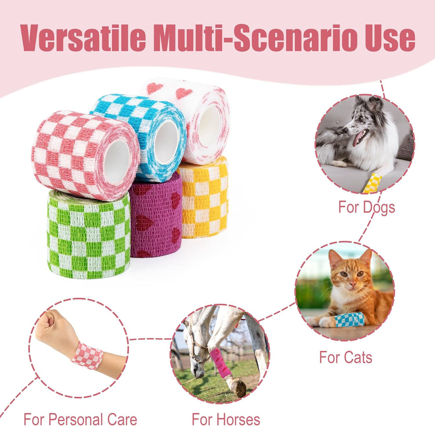 Vet Wrap Cohesive Bandages, Self-Adhesive Bandage Wrap, Breathable Non-Woven Self Adherent Tape for Pet Dog Leg Paw Wound, Horse, Cat, First Aid & Ankle Sprain, 2 Inch (6 Rolls) - Image 7