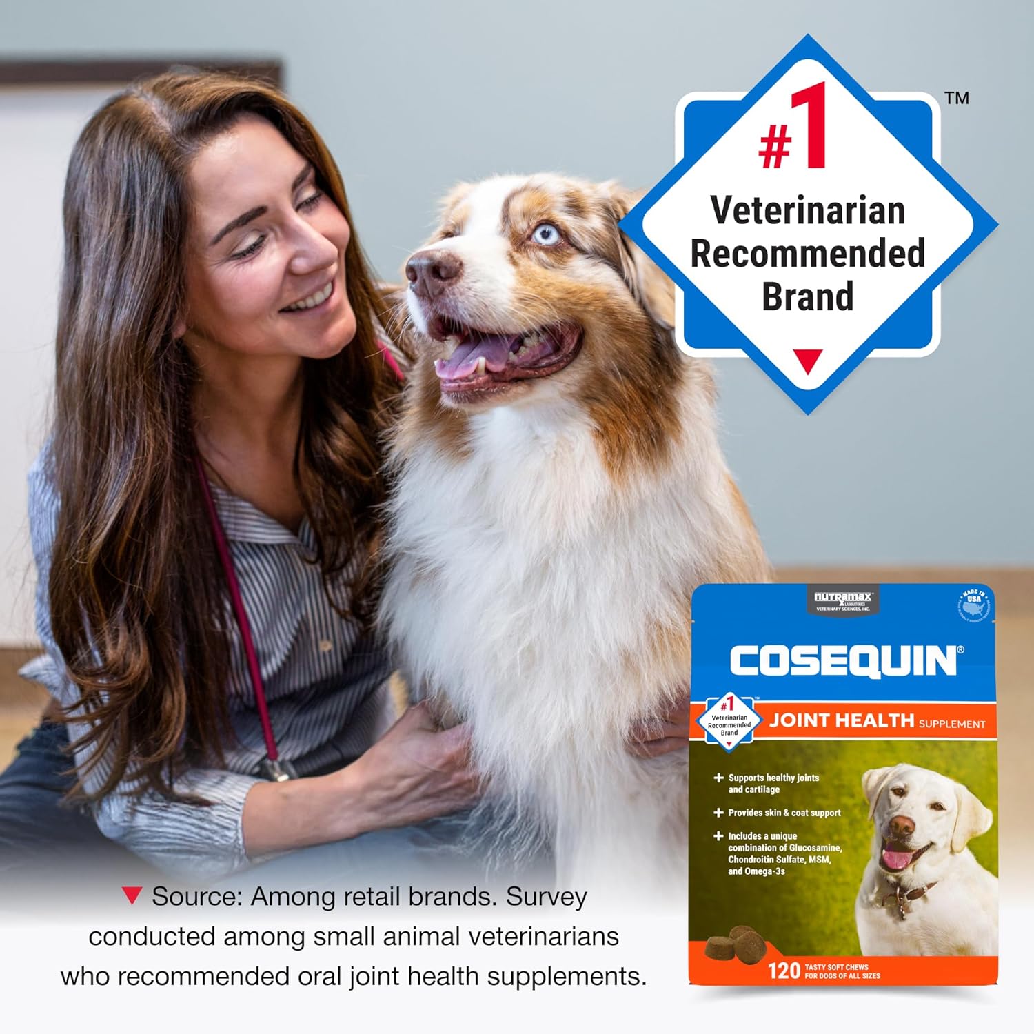 Nutramax Cosequin for Dogs Joint Health Supplement, Contains Glucosamine, Plus Chondroitin, MSM and Omega-3s, Supports Joint and Skin and Coat Health, Soft Chews, 120 Count - Image 4