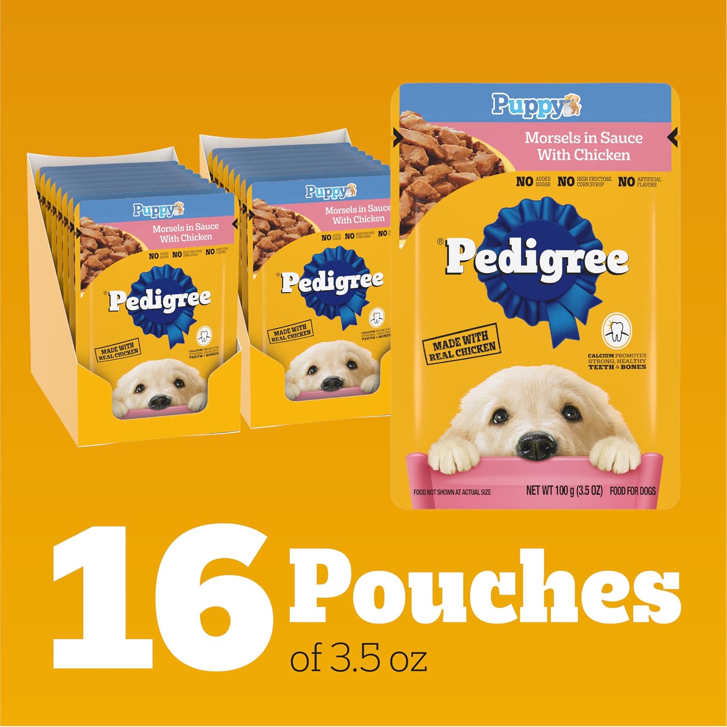 Pedigree Puppy Food Morsels in Sauce, Wet Dog Food Pouches, Chicken Flavor, 3.5 oz. Pouches, 16 Count - Image 4