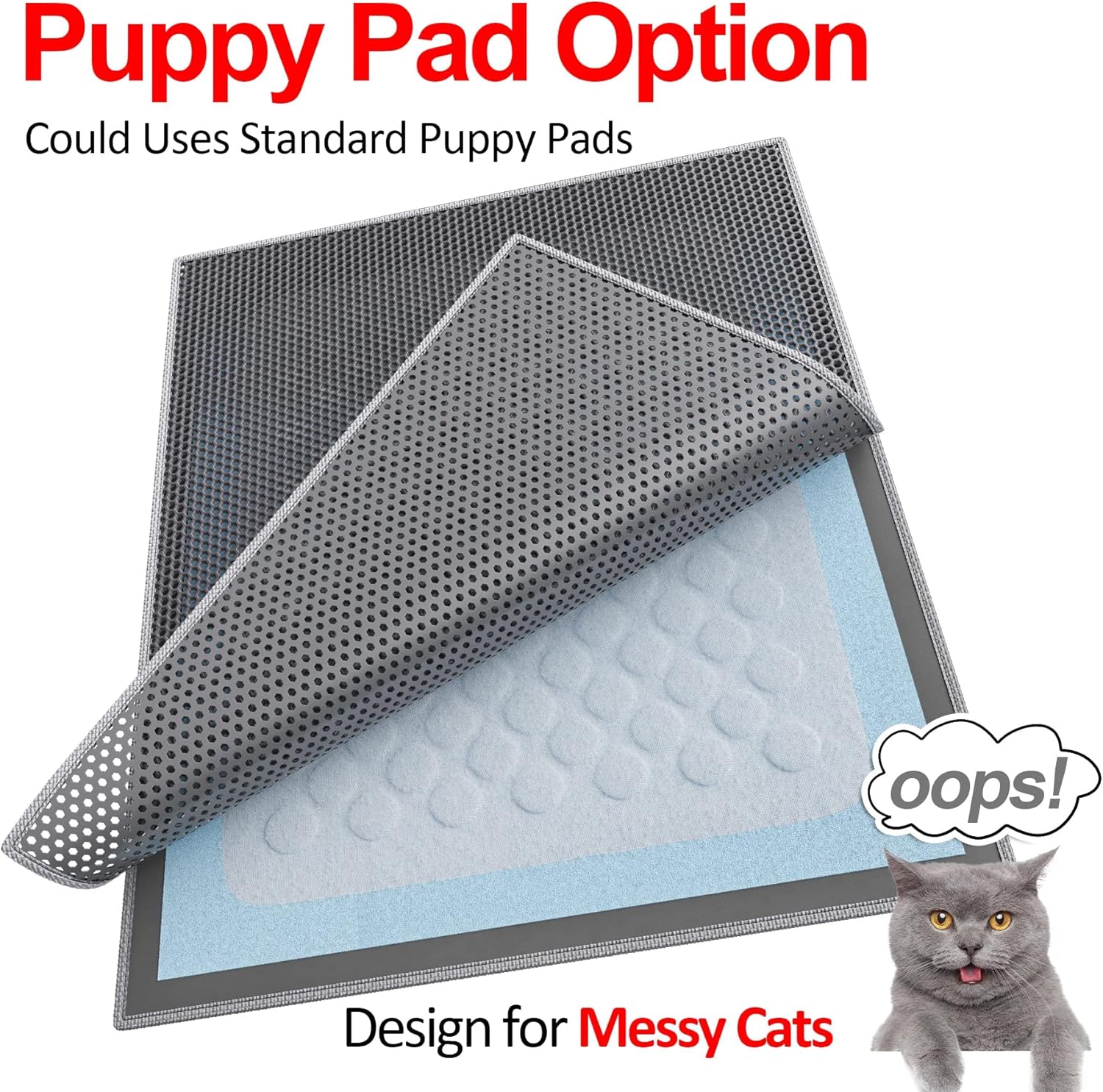 Waretary Cat Litter Box Mat: 36"x 30" Waterproof Kitty Cat Litter Trapping Mat, Easy-clean Double-layer Scatter Control Pad Rug (Grey) - Image 3