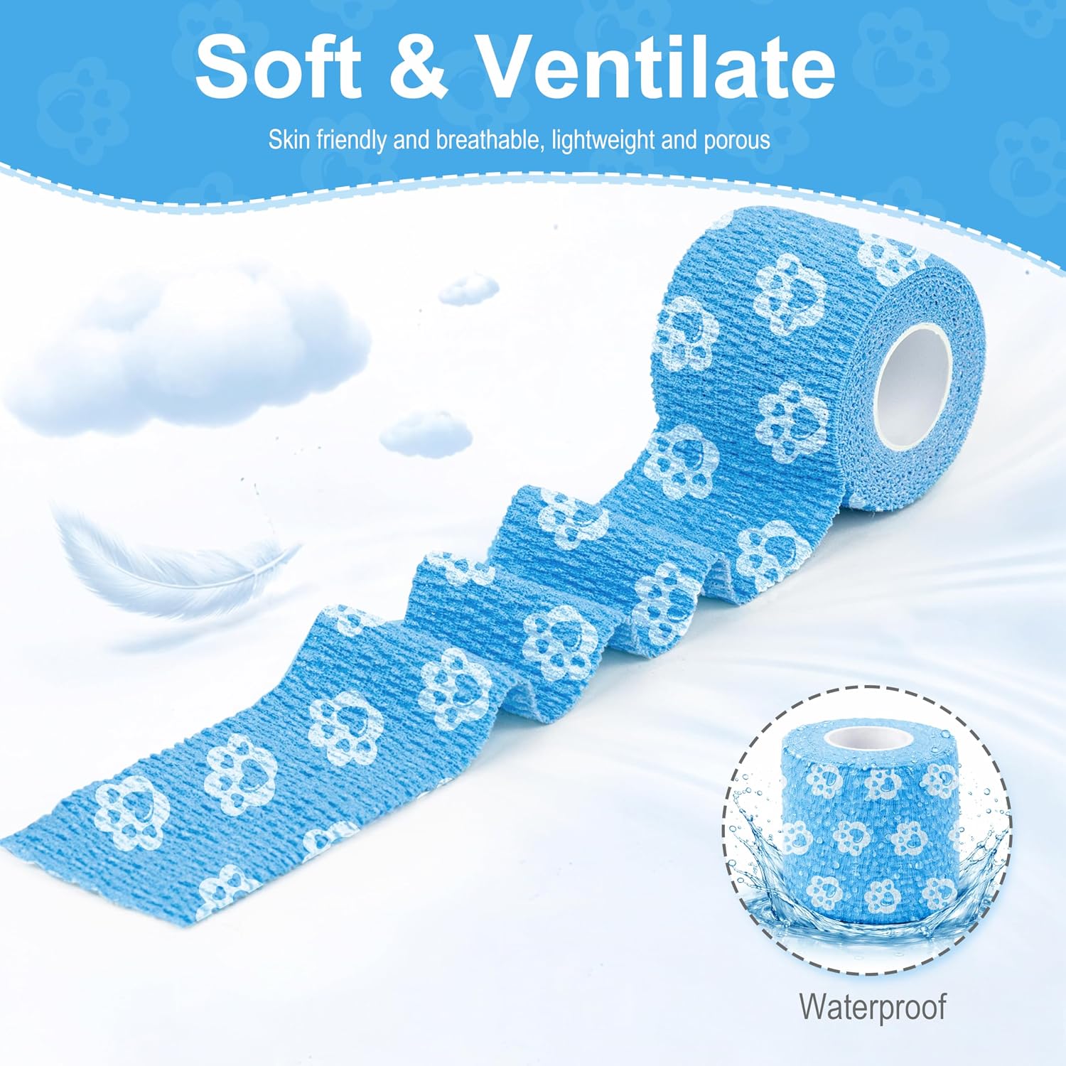 Vet Wrap Cohesive Bandages, Self-Adhesive Bandage Wrap, Breathable Non-Woven Self Adherent Tape for Pet Dog Leg Paw Wound, Horse, Cat, First Aid & Ankle Sprain, 2 Inch (6 Rolls) - Image 4