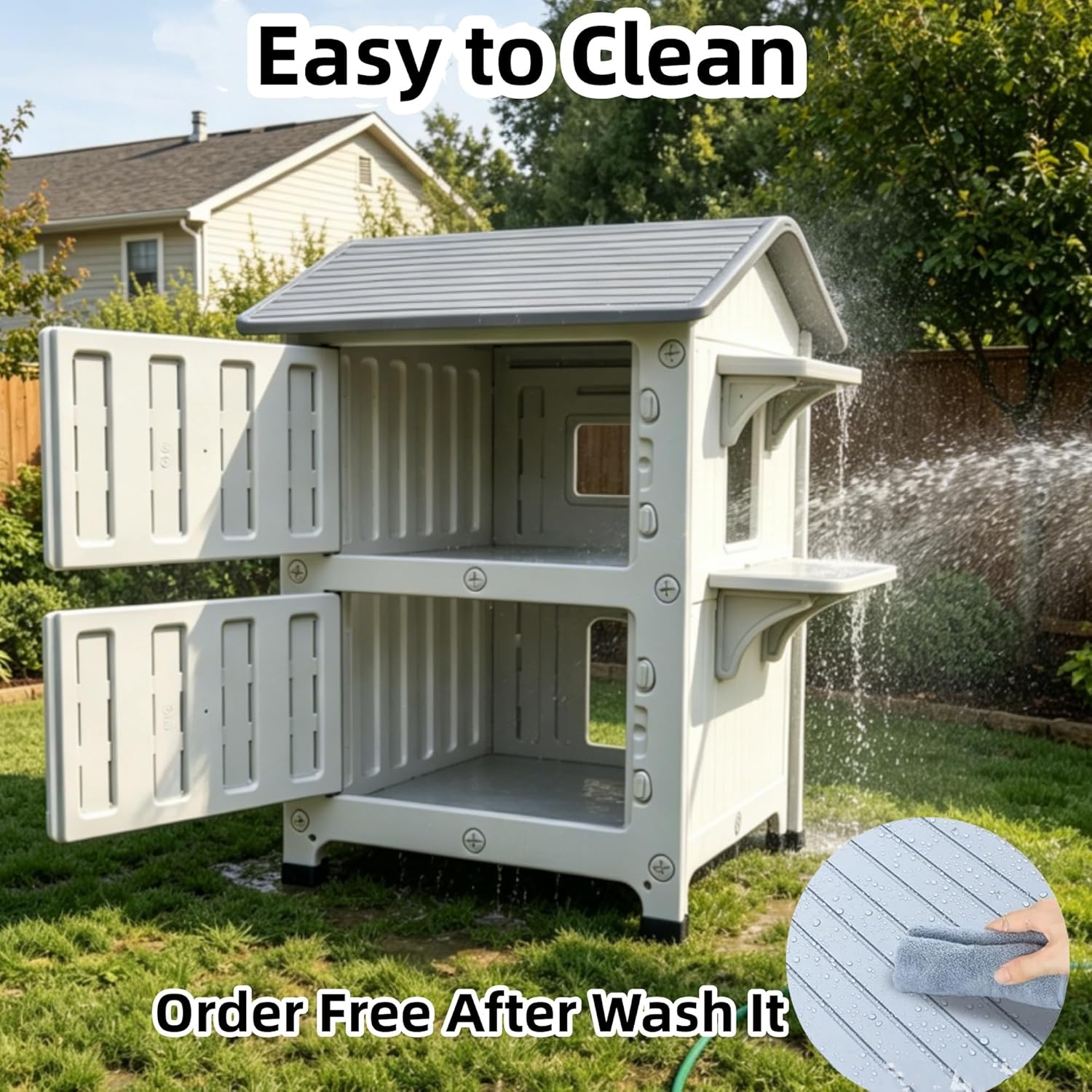 Weatherproof Outdoor Cat House with Insulated Liner for Feral Multi Cats 21.5" D x 21" W x 34" H, 2 Storey Insulated Elevated Cat Shelter with Escape Door, Easy Assemble, Expansive Interior - Image 4