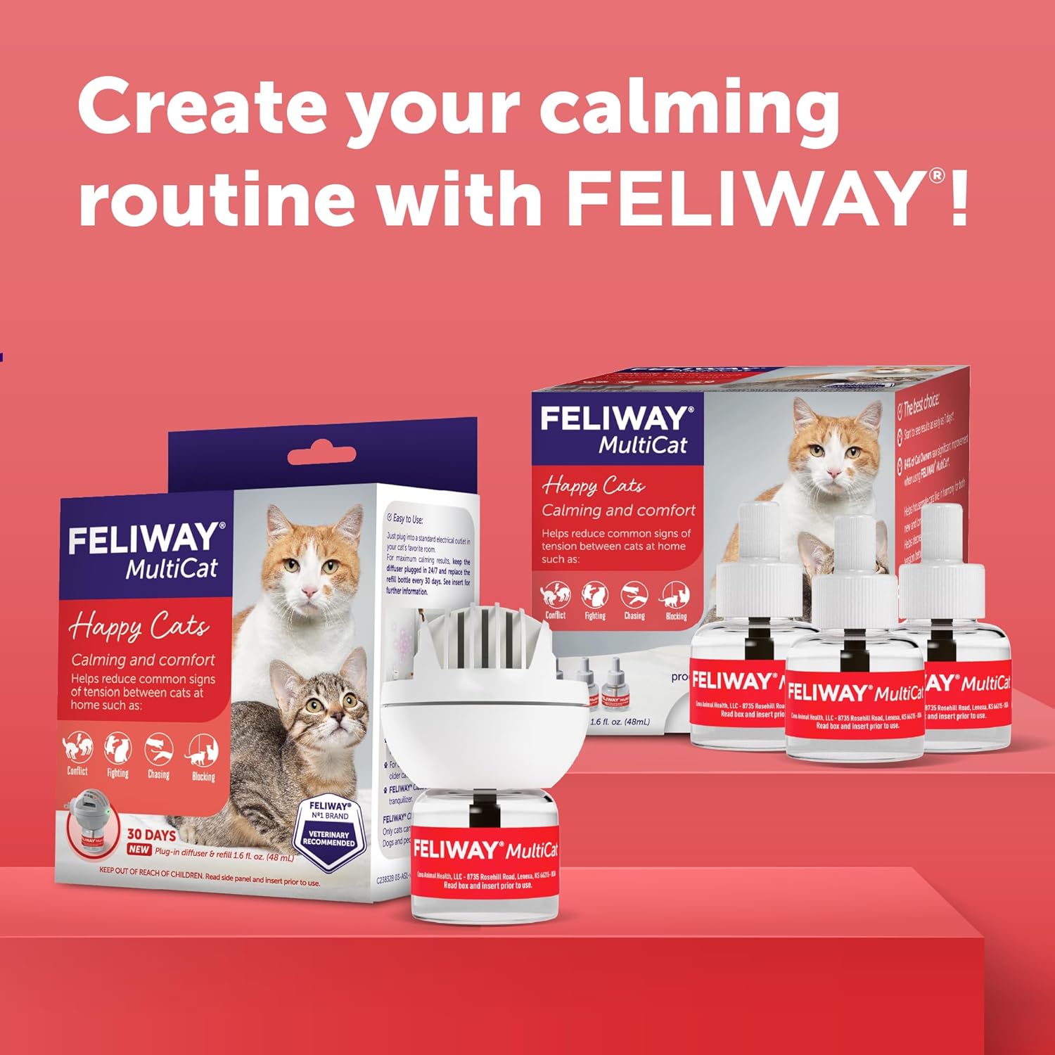 FELIWAY MultiCat 30 Day Cat Calming Plug In Pheromone Diffuser Starter Kit, 48ml - Helps Reduce Conflicts and Signs of Tension in Multi-Cat Households - Image 8