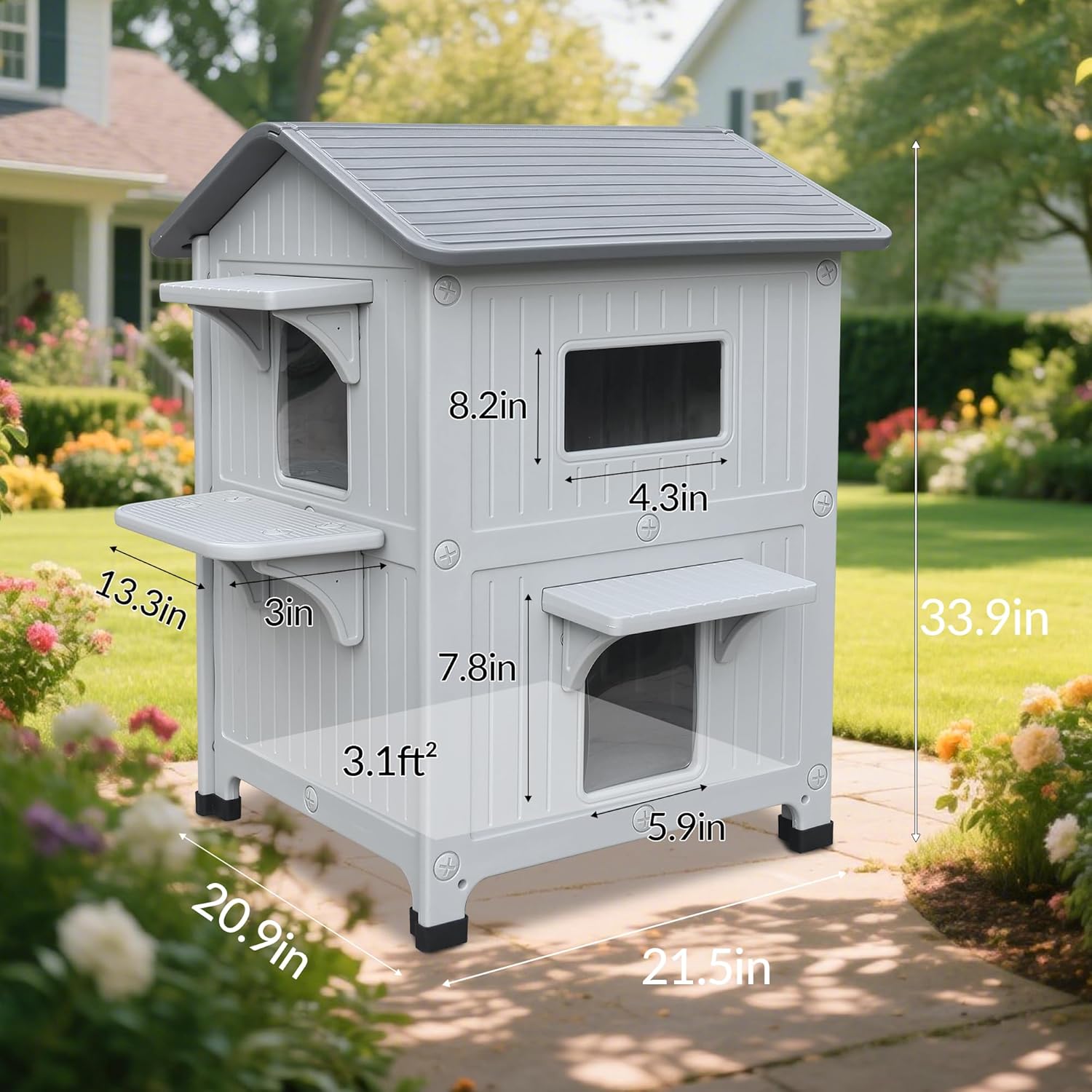 Weatherproof Outdoor Cat House with Insulated Liner for Feral Multi Cats 21.5" D x 21" W x 34" H, 2 Storey Insulated Elevated Cat Shelter with Escape Door, Easy Assemble, Expansive Interior - Image 9