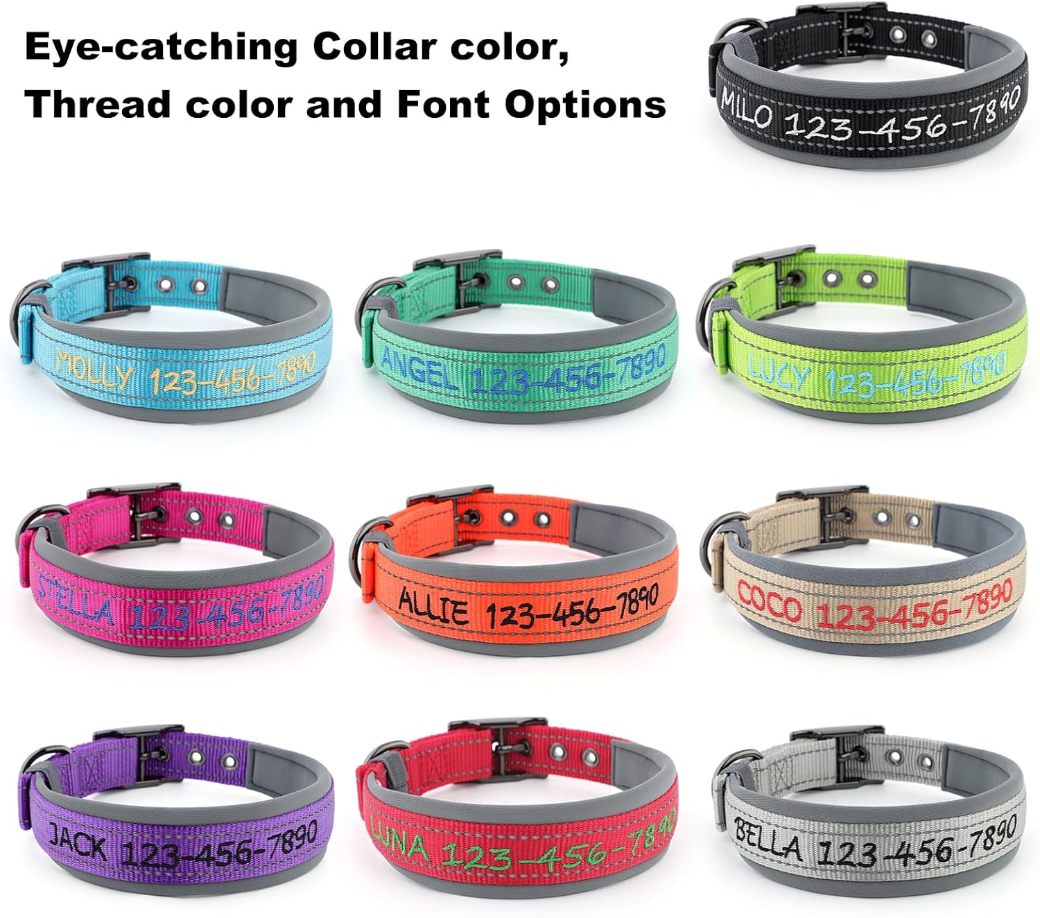 Personalized Dog Collar, Embroidered Name & Phone Number, Custom Reflective Nylon Pet Collar, Adjustable with Soft Neoprene Padding and Metal Buckle for Small Medium Large Dogs - Image 6