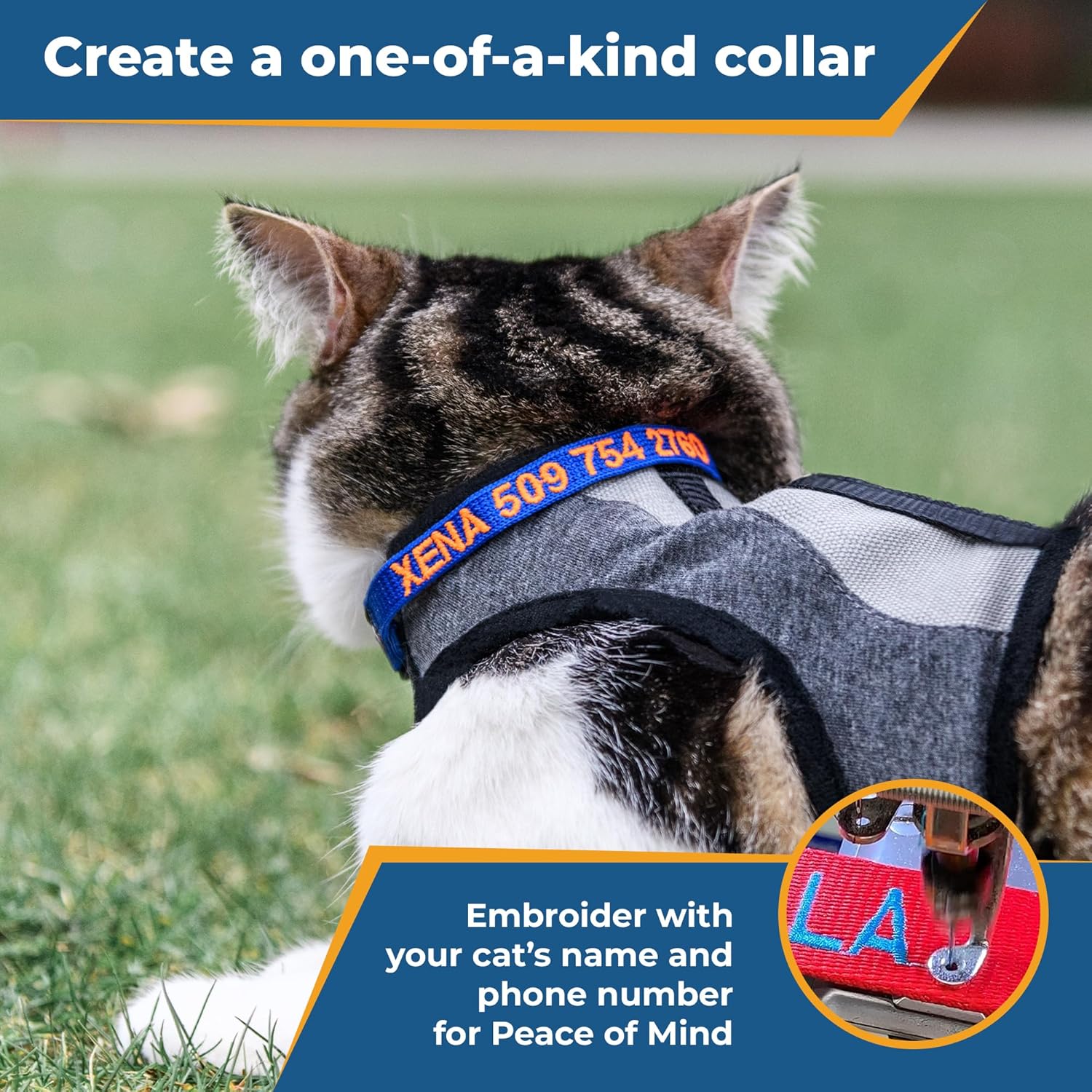 GoTags Personalized Cat Collars with Breakaway Safety Release Buckle, Custom Embroidered Cat Collar with Pet Name and Phone Number, Adjustable Nylon ID Collar with Bell for Cat or Kitten (Pack of 1) - Image 2