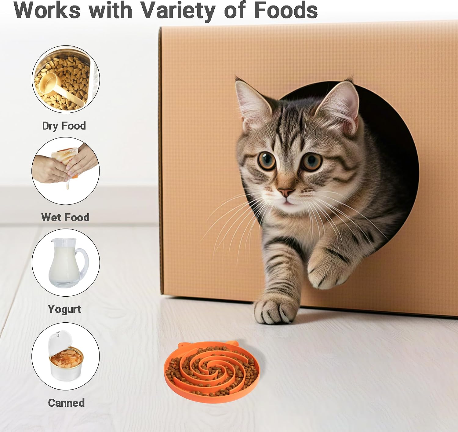 Bifeaw Slow Feeder Cat Bowl, Easy to Clean Silicone Bowl, Ideal for Dry and Wet Food (Orange and Cyan) - Image 3