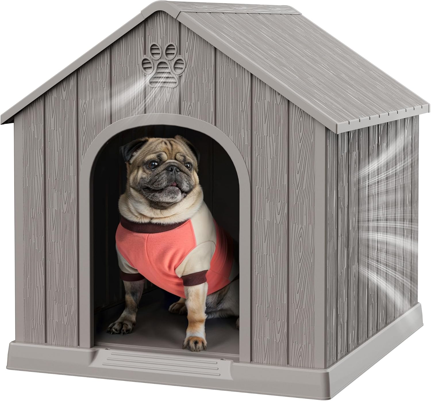 Bifanuo Dog House Outdoor Indoor, Plastic Small Dog House-Weatherproof Design with Air Vents & Elevated Floor for Small to Medium Dogs, Easy Clean and Assemble (Grey, 26.18" L x 24.03" W x 25.98" H) - Image 2