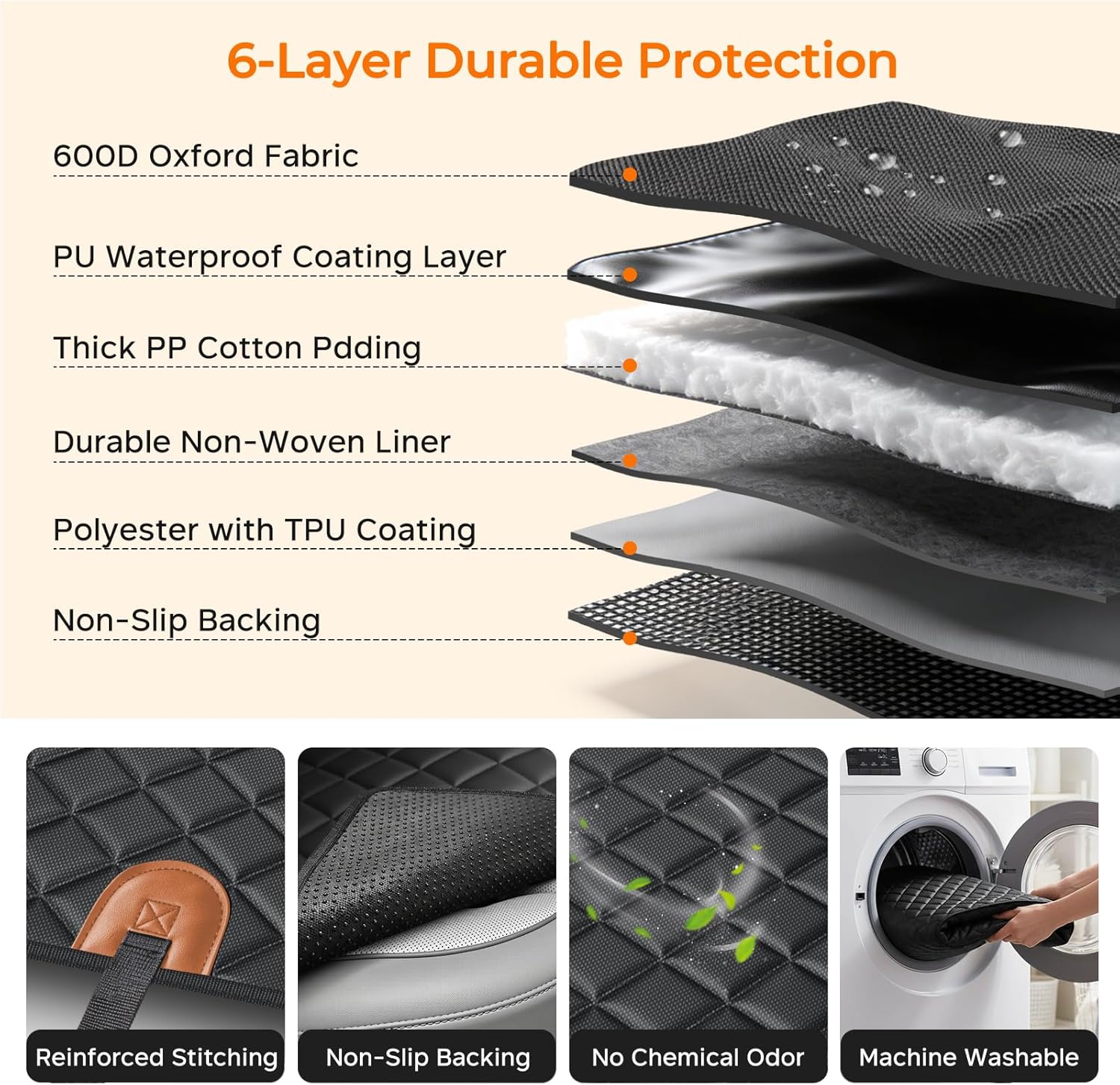 URPOWER Dog Car Seat Cover for Pets 100% Waterproof Seat Cover Hammock 600D Heavy Duty Scratch Proof Nonslip Durable Soft Back Seat Covers for Cars and SUVs - Image 4