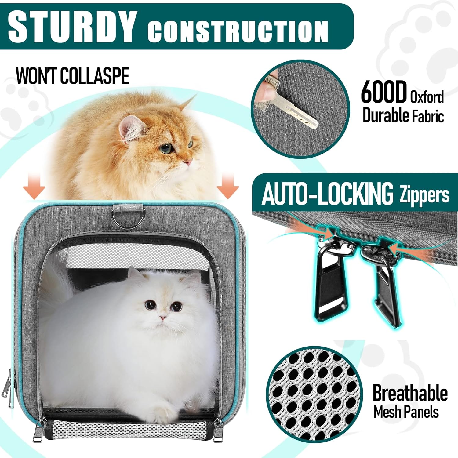 GAPZER Pet Carrier for Large Cats 20 lbs+ / Soft Sided Small Dog Travel Carriers Top Load/Collapsible Carrier Bag for Big Cat / 2 Kittens Sturdy Transport Carriers Long Trips/Medium Cats 15 pounds - Image 6