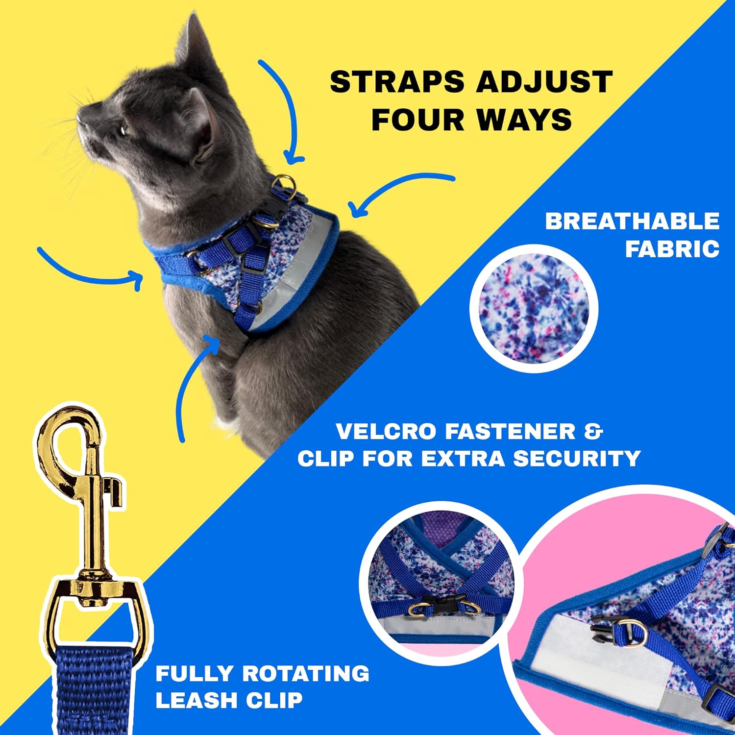 Travel Cat Harness and Leash Set - Adjustable Fit Mesh Cat Harness and Reflective Strap - Comfort Walking Vest for Kitten for Outdoor Walking, Hiking (Small, Groovy) - Image 3