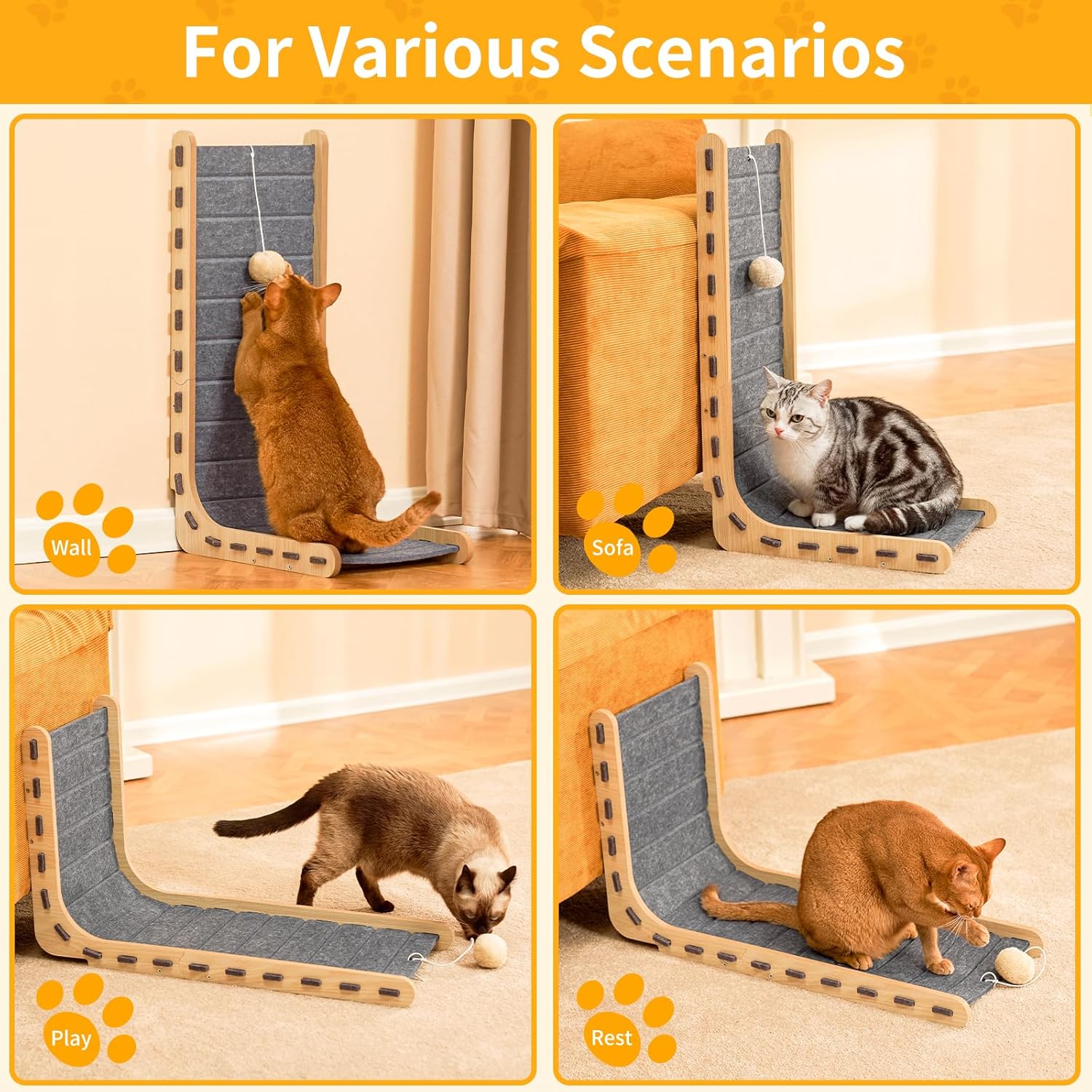 Cat Scratch Pad Felt Cat Scratcher for Indoor Cats Scratching Board Scratchers for Large Cat Scratch Furniture Protector with Ball Kitten Toys L Shape 26.8 Inch Grey - Image 7